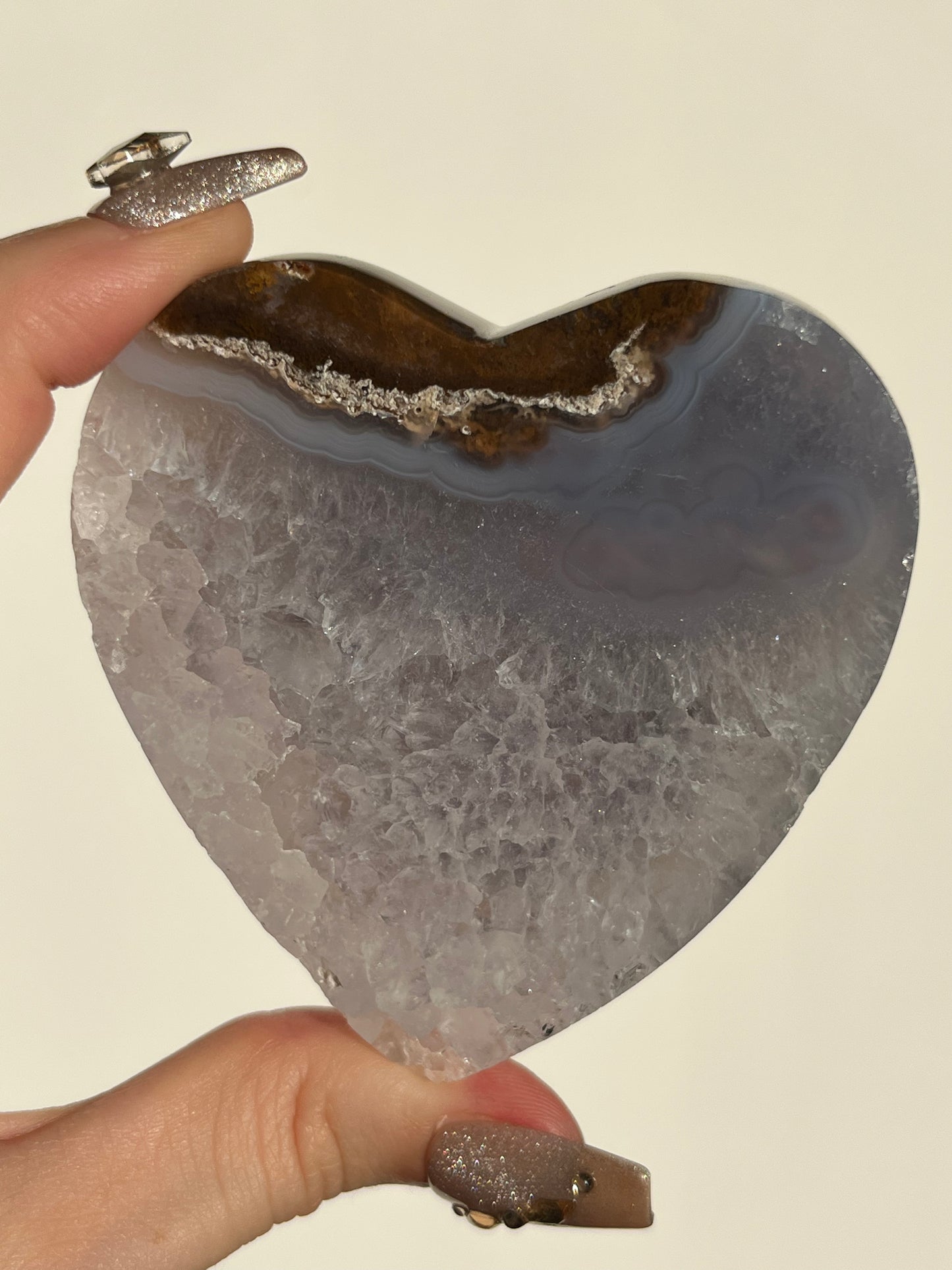 Nebula Agate with Blue Chalcedony and Red Moss Inclusions Heart B