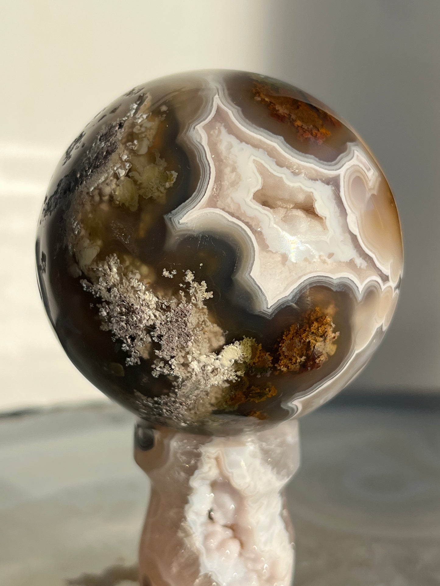 'Helios Garden' Orbicular Nebula Agate Sphere with Custom Stand A
