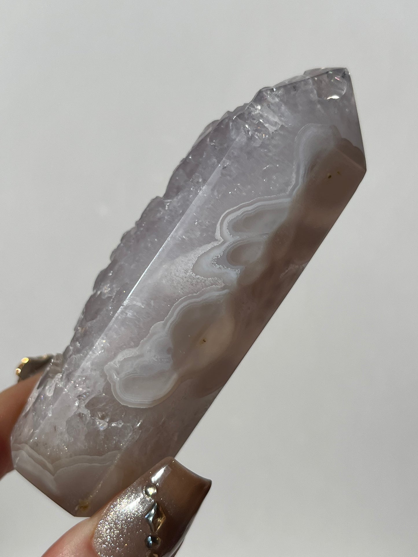 Orbicular Nebula Agate with Amethyst Geode and Dendrites Tower A