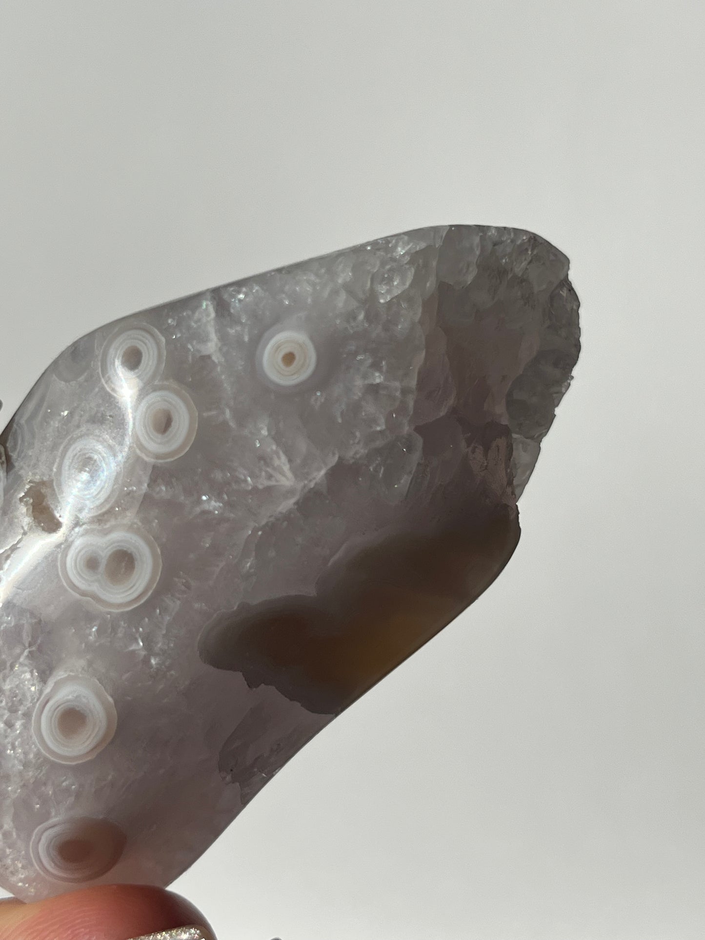 Orbicular Nebula Agate with Amethyst Standing Freeform D