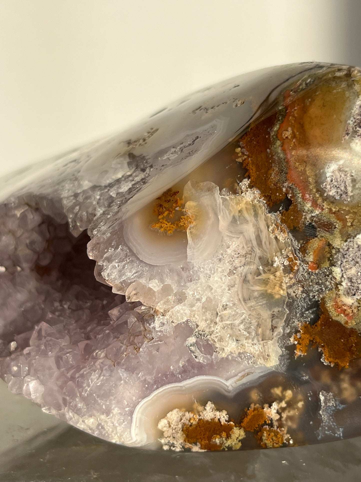 'Nebula Sanctuary' Nebula Agate and Multicoloured Scenic Moss with Amethyst Freeform with Dendritic Inclusions B