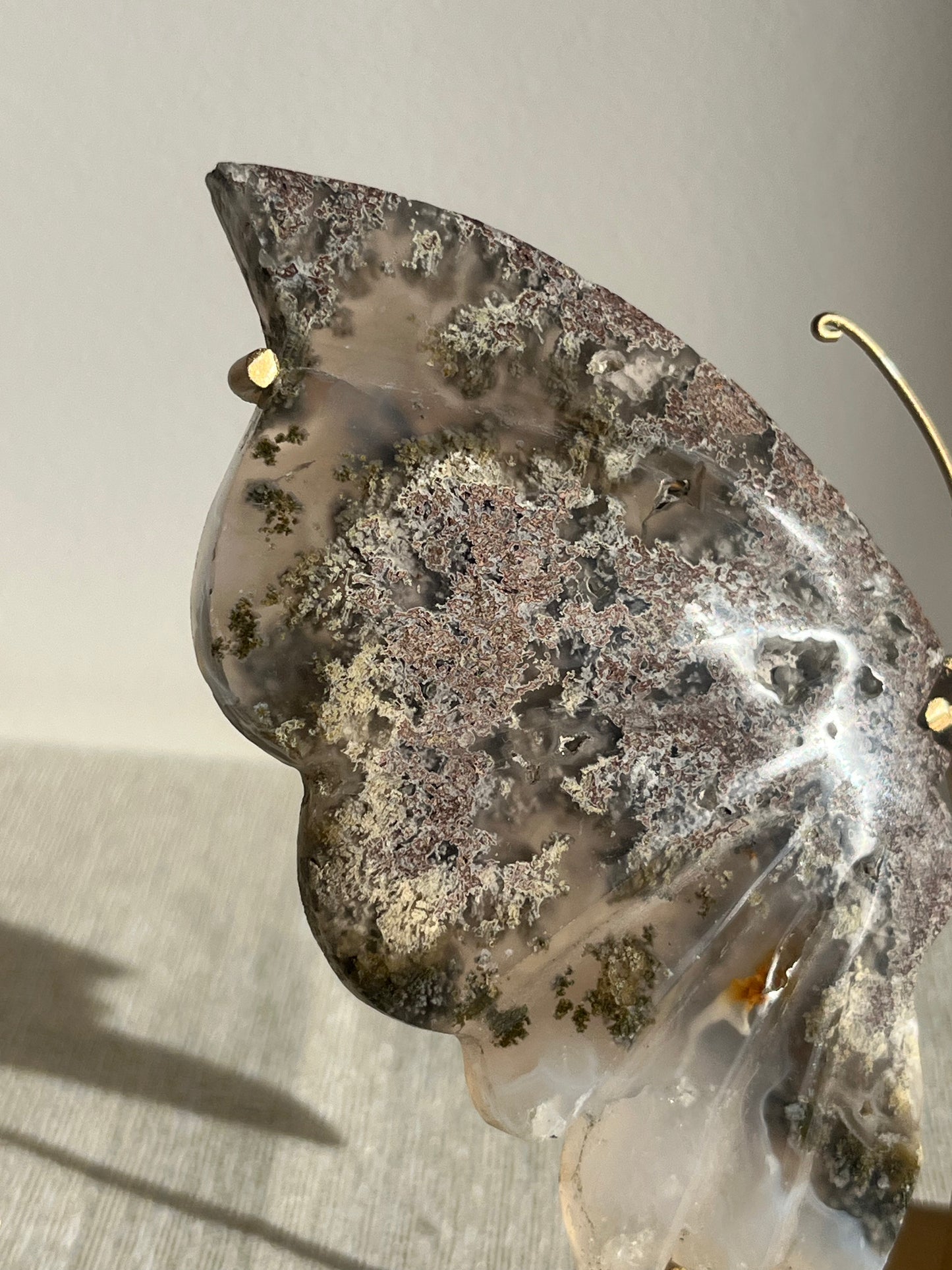 Nebula Agate with Scenic Moss Butterfly Wings on Stand C