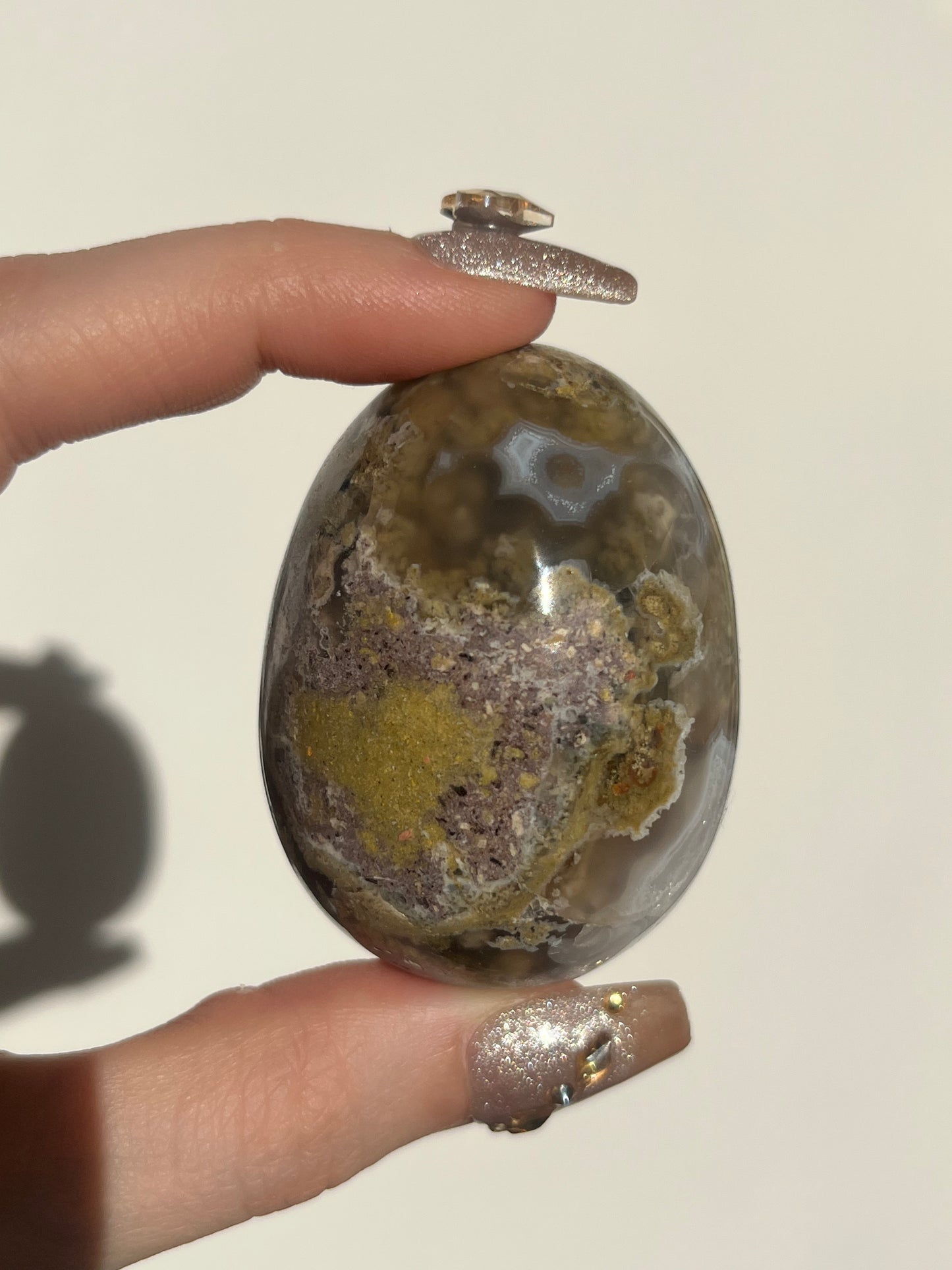 Orbicular Nebula Agate with Scenic Moss and Dendritic Inclusions Egg