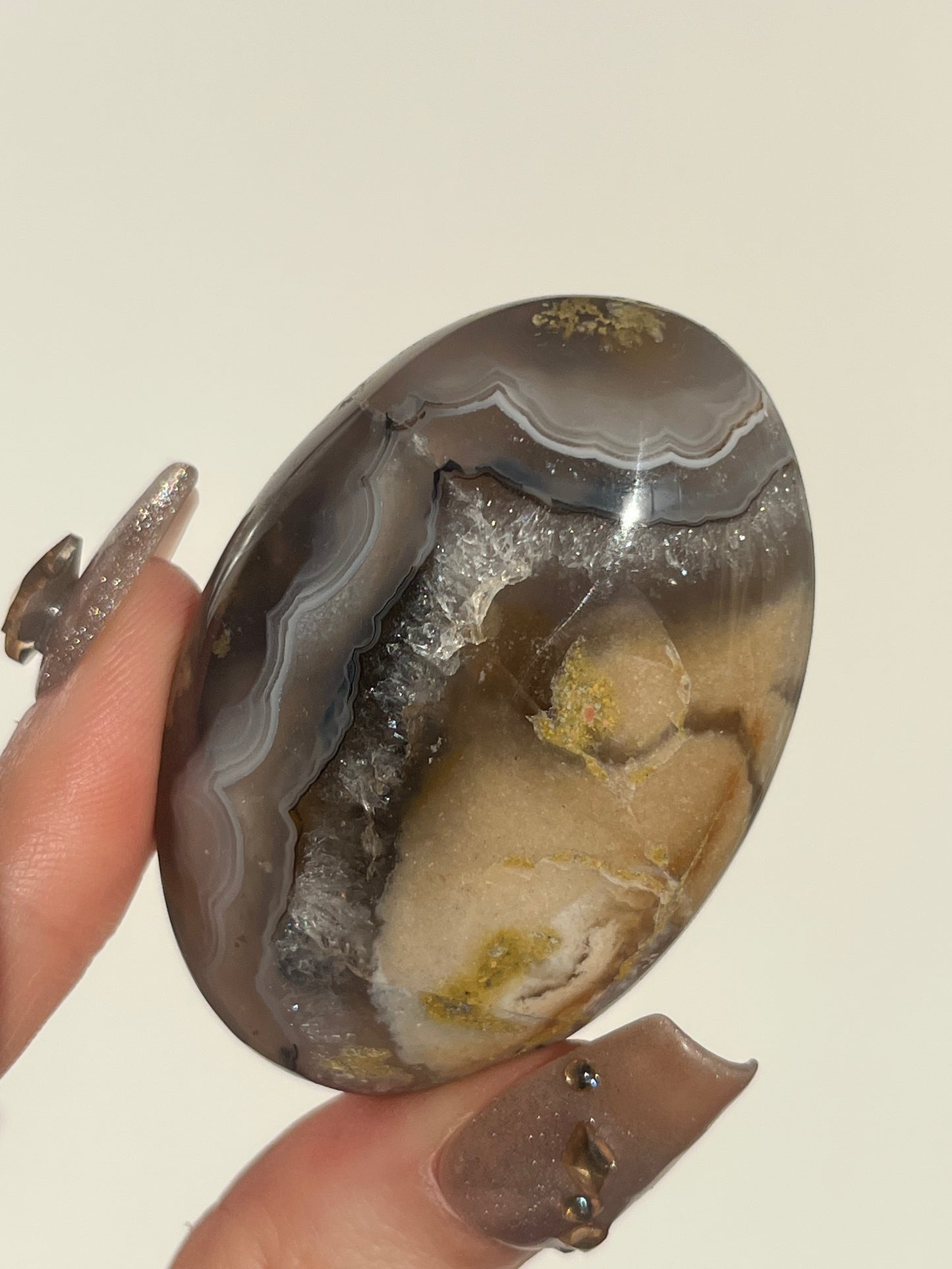 Nebula Agate with Scenic Moss and Dendritic Inclusions Palmstone