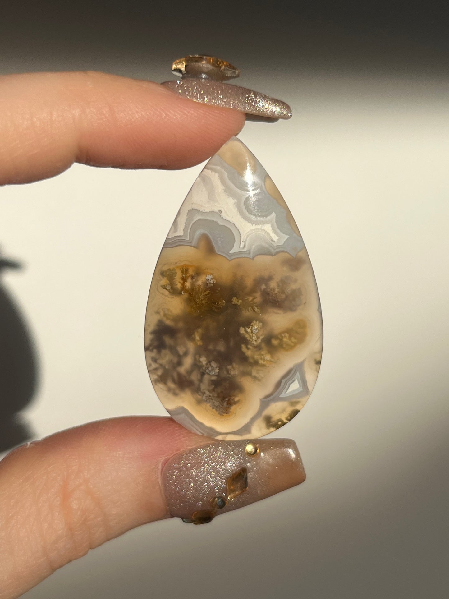Nebula Agate with Scenic Moss Teardrop Cabochon (You Choose)