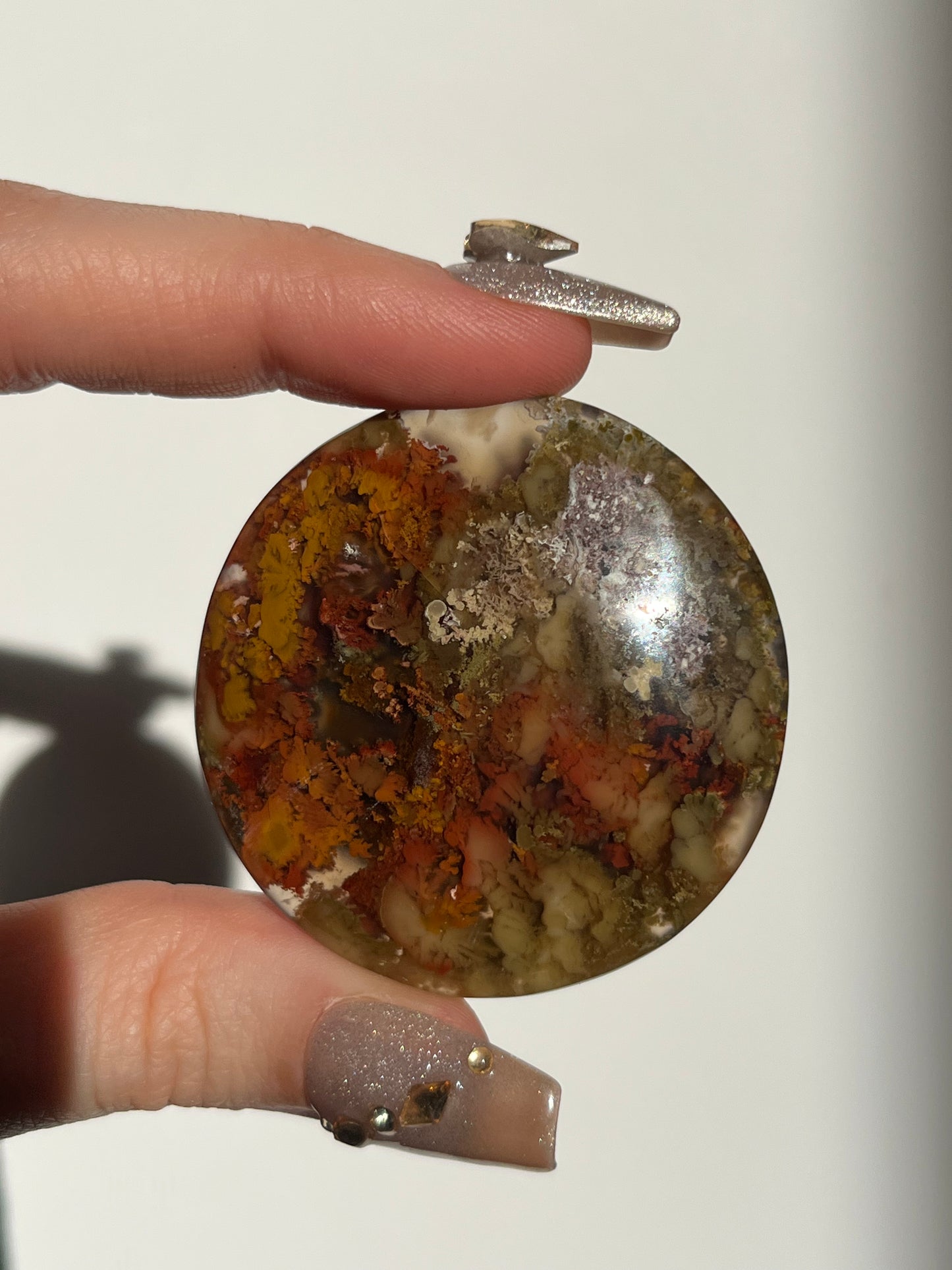 Nebula Agate and Multicoloured Scenic Moss Medallion B