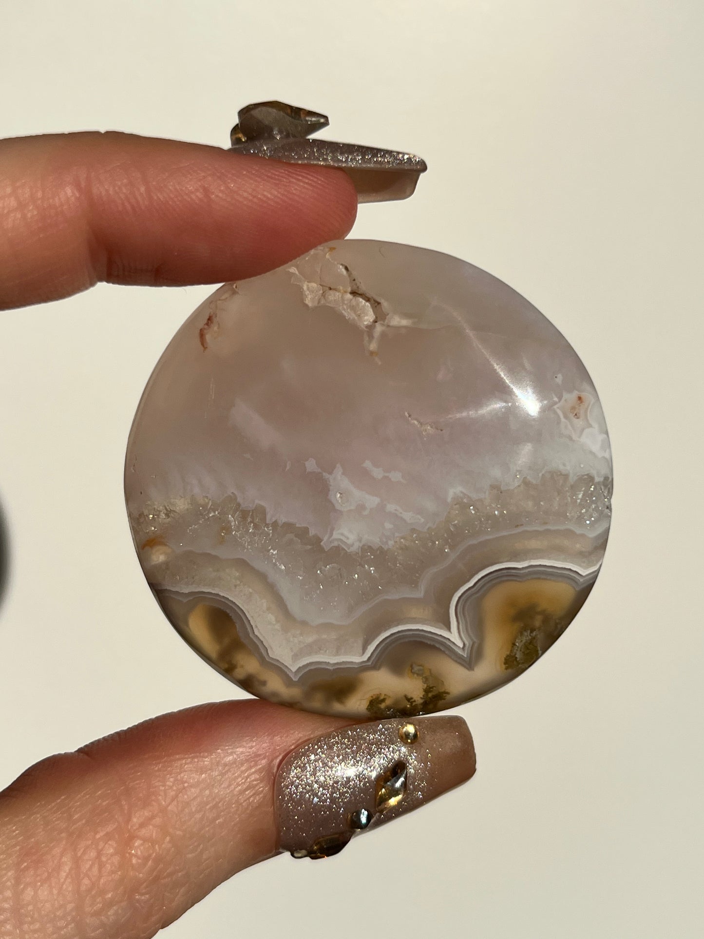 Nebula Agate and Scenic Moss Medallion Carving M