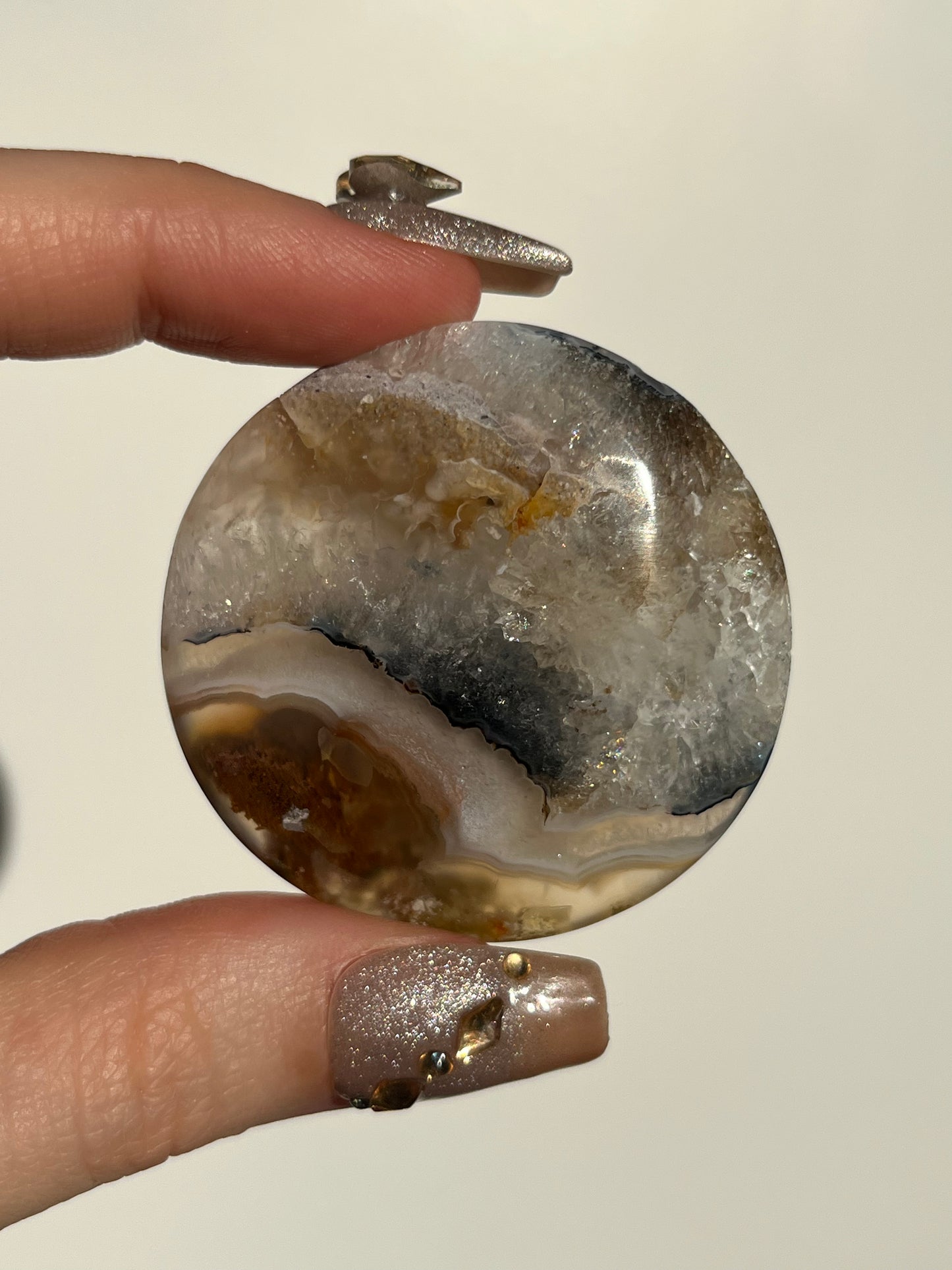 Nebula Agate and Scenic Moss Medallion Carving with Dendritic Inclusions R