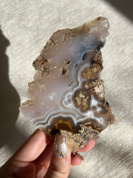 Orbicular Nebula Agate and Scenic Moss Slab with Dendritic Inclusions H