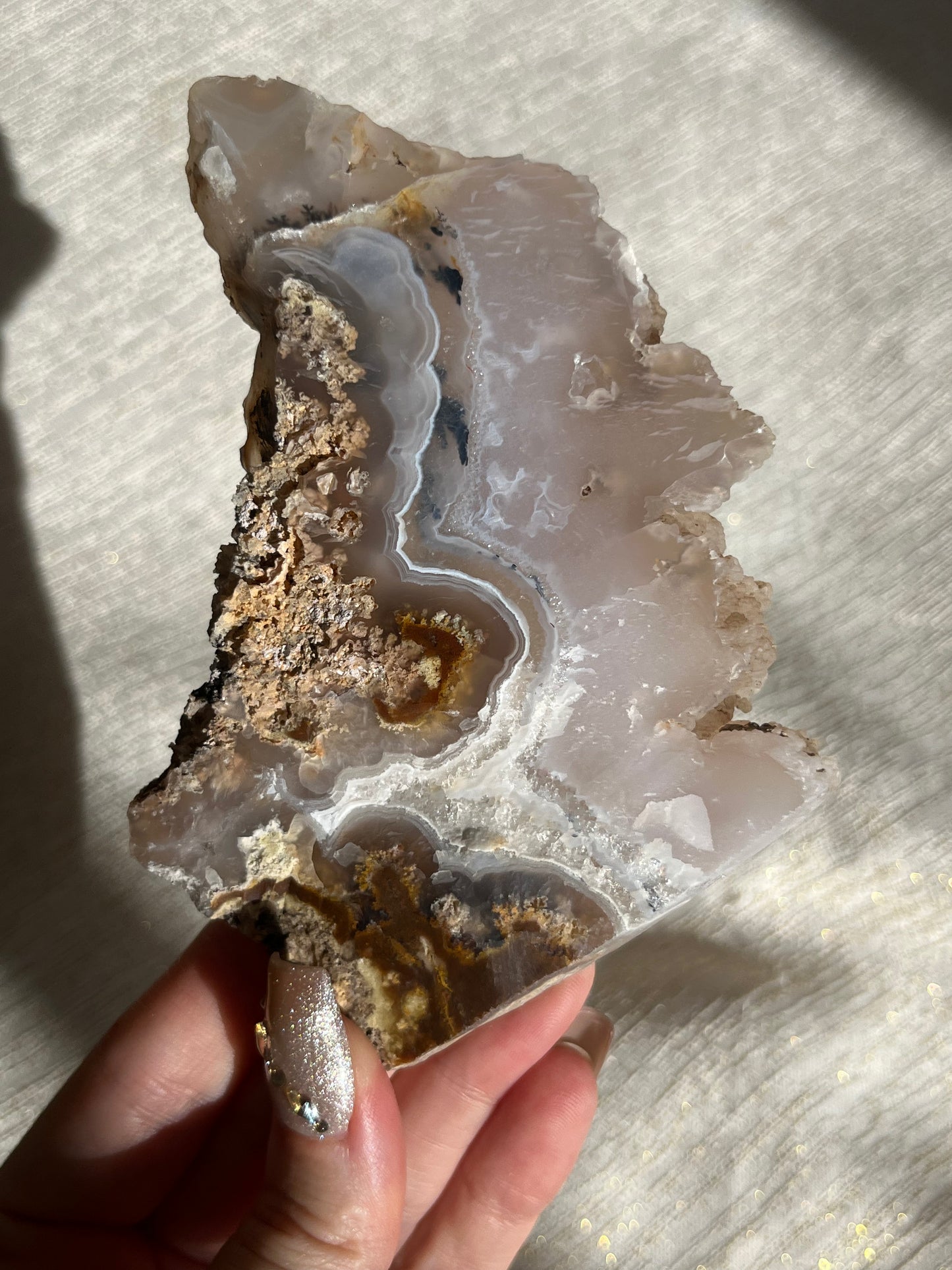 Orbicular Nebula Agate and Scenic Moss Slab with Dendritic Inclusions H