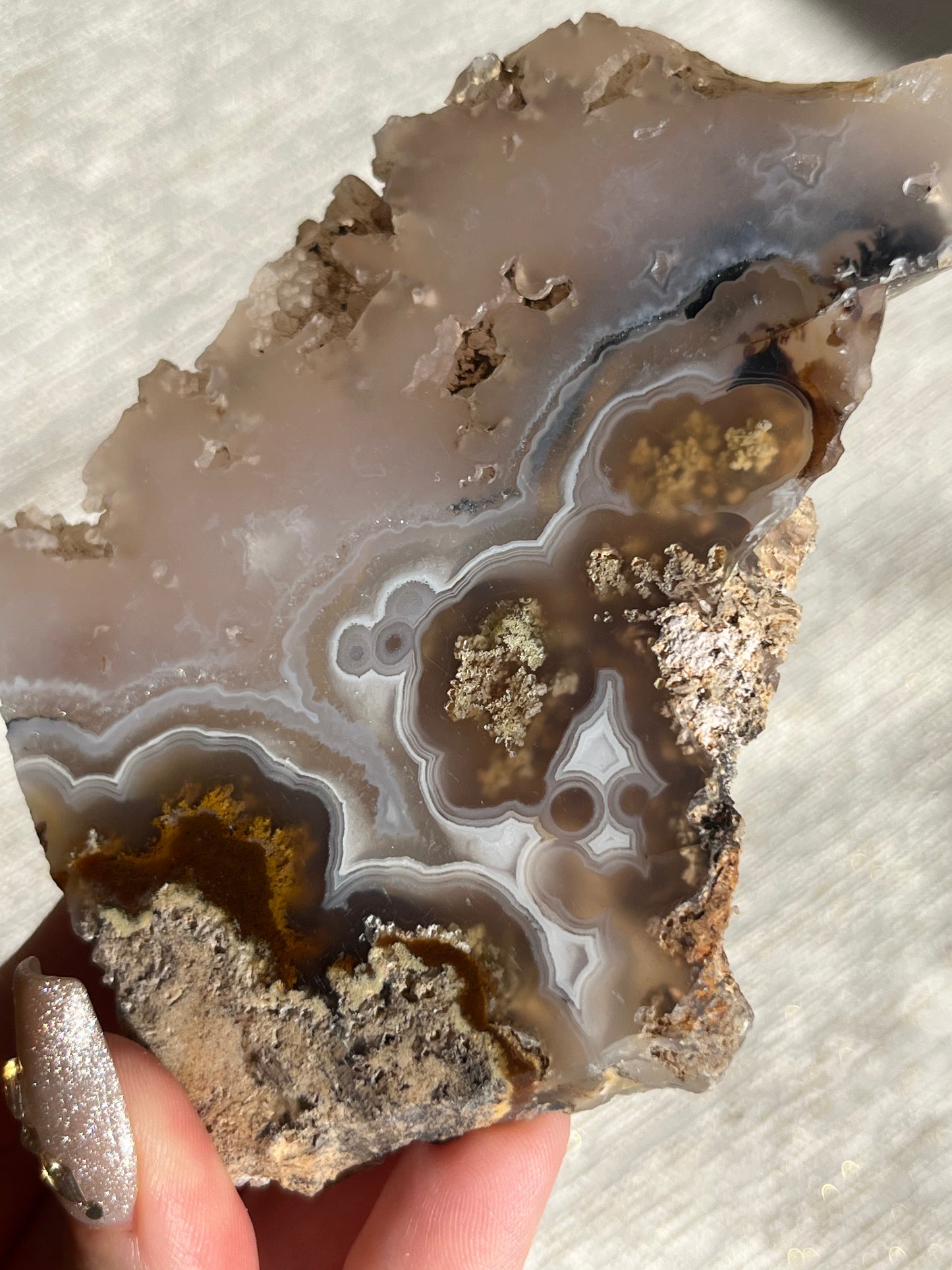 Orbicular Nebula Agate and Scenic Moss Slab with Dendritic Inclusions H