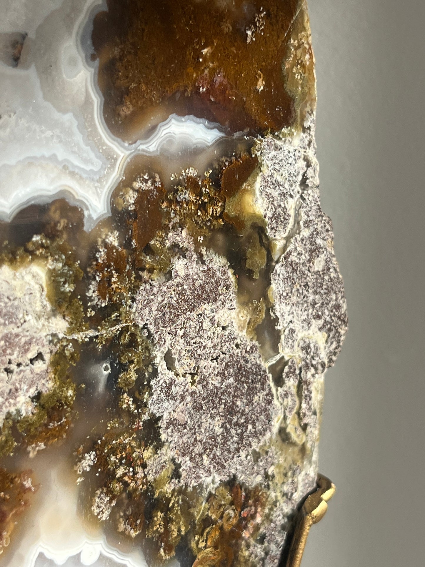 ‘Lunara’ Orbicular Nebula Agate, Scenic Moss and Amethyst Portal with Dendritic Inclusions on Rotating Custom Gold Stand
