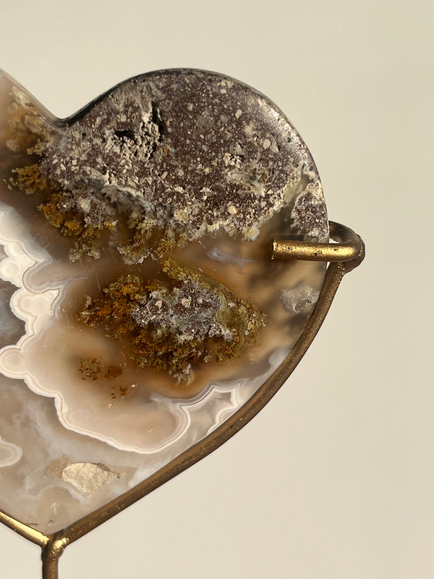 Orbicular Nebula Agate and Scenic Moss Heart Carving on Stand with Dendritic Inclusions (Perfectly Imperfect)