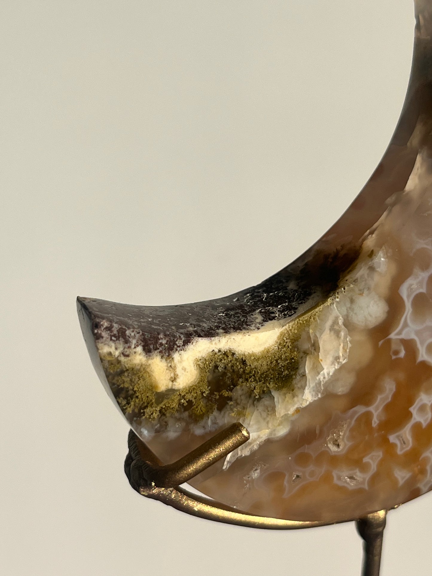 Nebula Agate, Scenic Moss & Natural Carnelian Moon Carving on Stand A