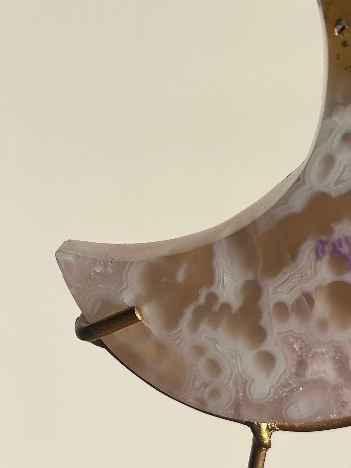 Jelly Orbicular Nebula Agate, Scenic Moss & Amethyst Moon Carving on Stand B