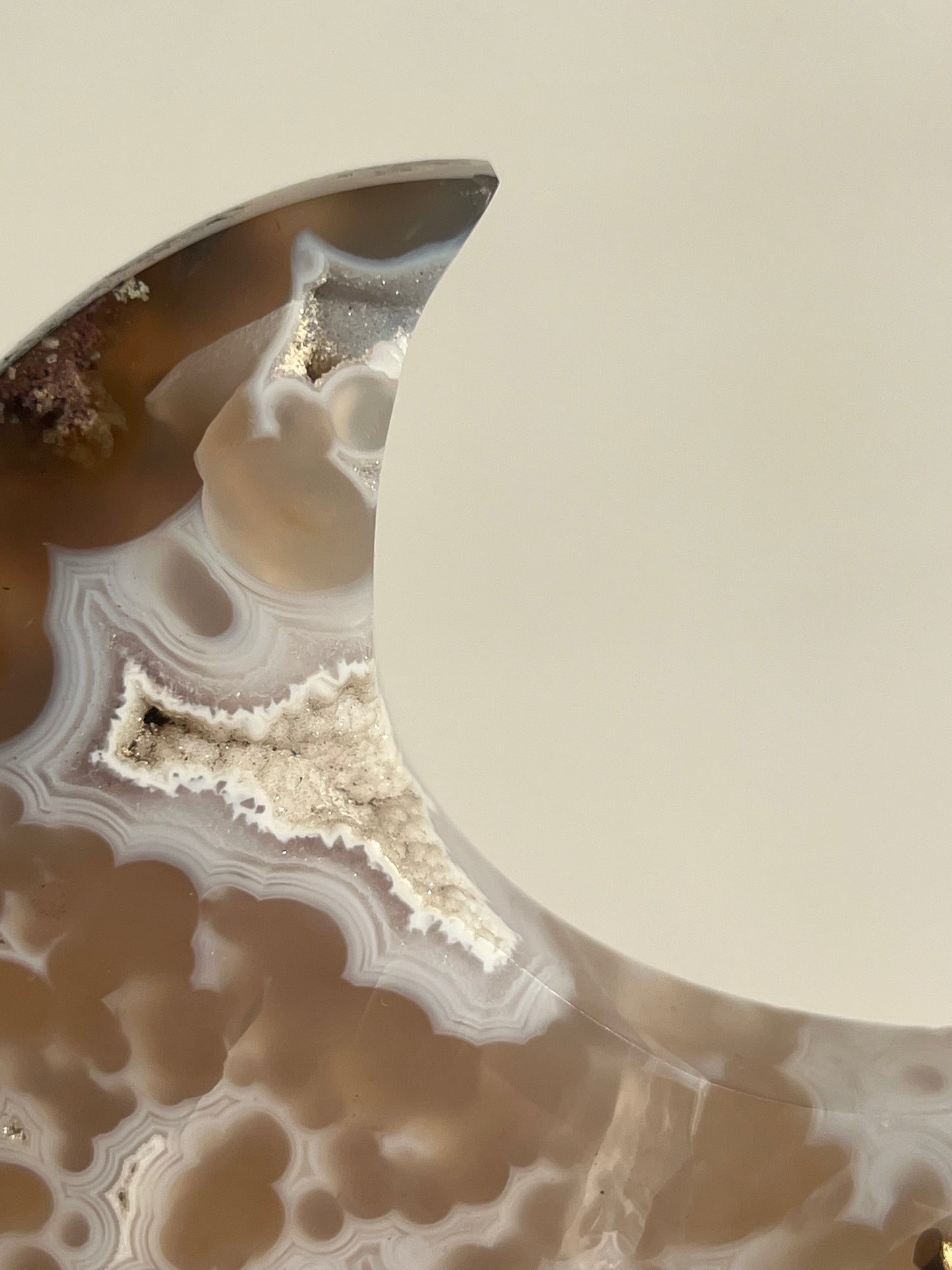 Jelly Orbicular Nebula Agate, Scenic Moss & Amethyst Moon Carving on Stand B