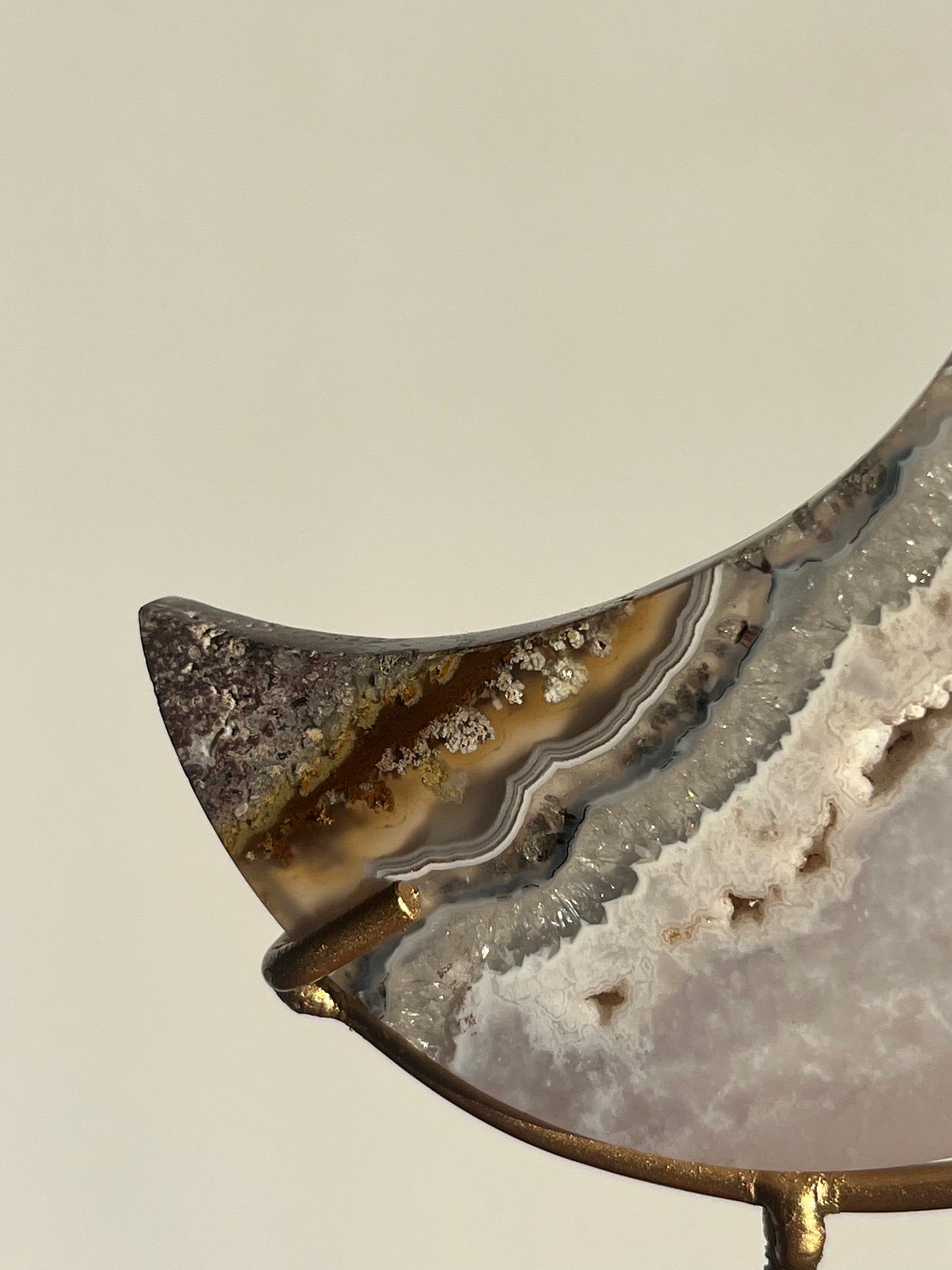 Nebula Agate and Scenic Moss Moon Carving on Stand (Perfectly Imperfect) B