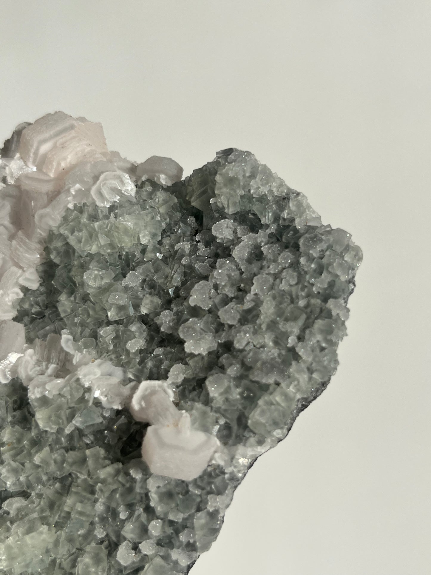 Pink Coin Calcite, Green Fluorite and Quartz Specimen I