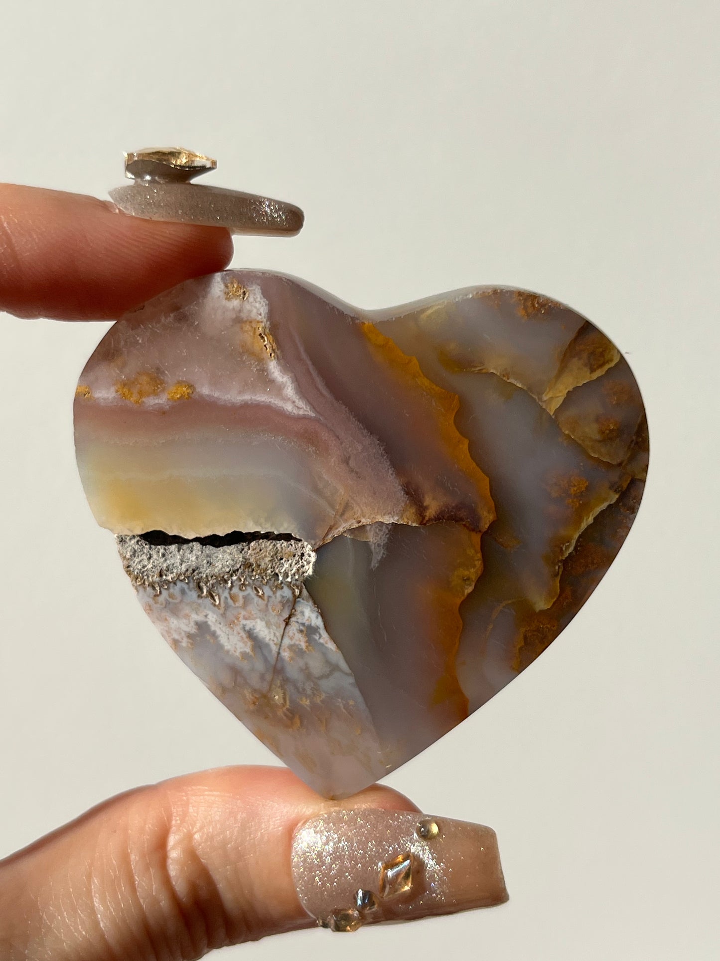 Pink Nebula Agate Heart Carving E