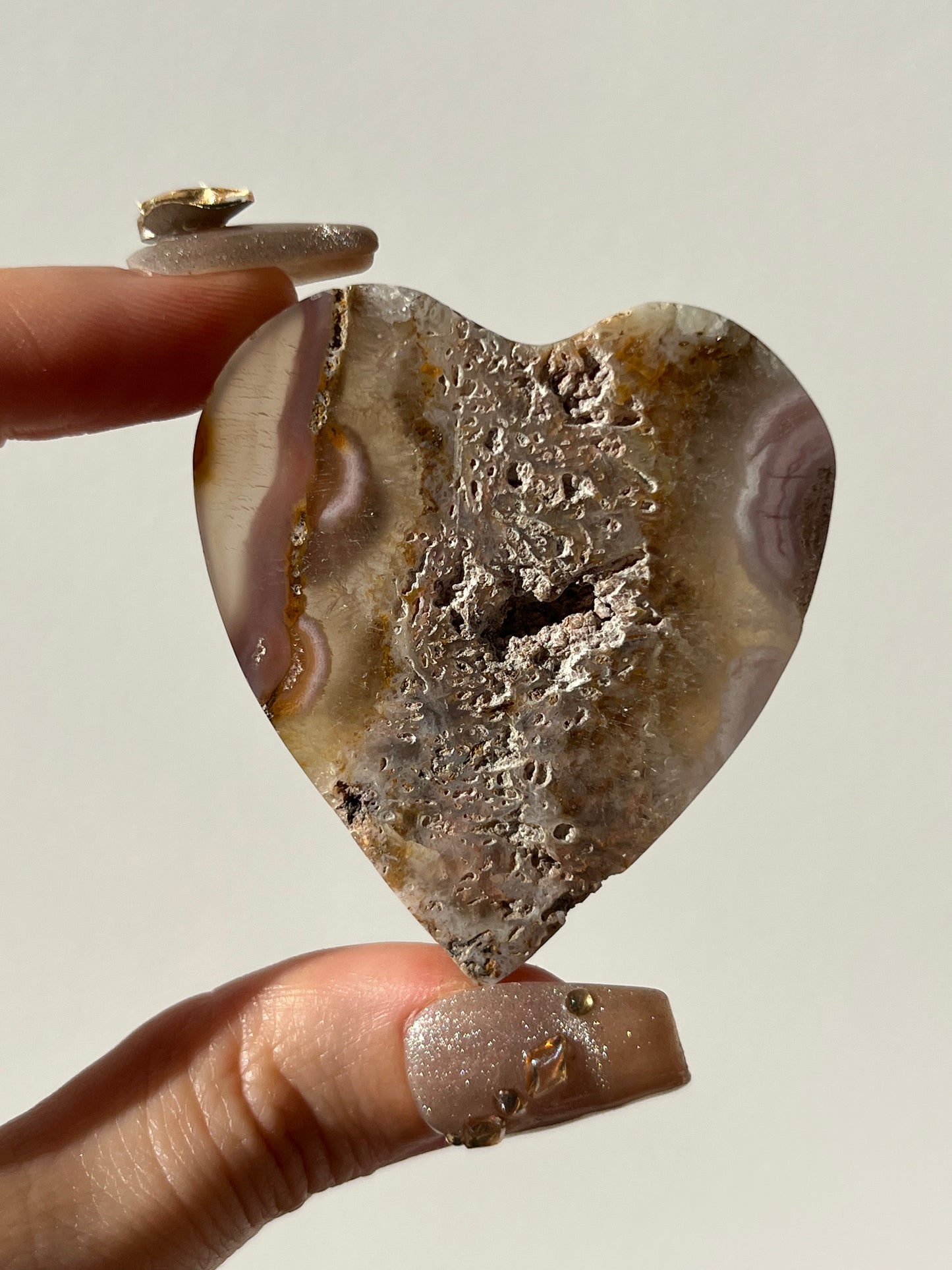 Pink Nebula Agate Heart Carving L