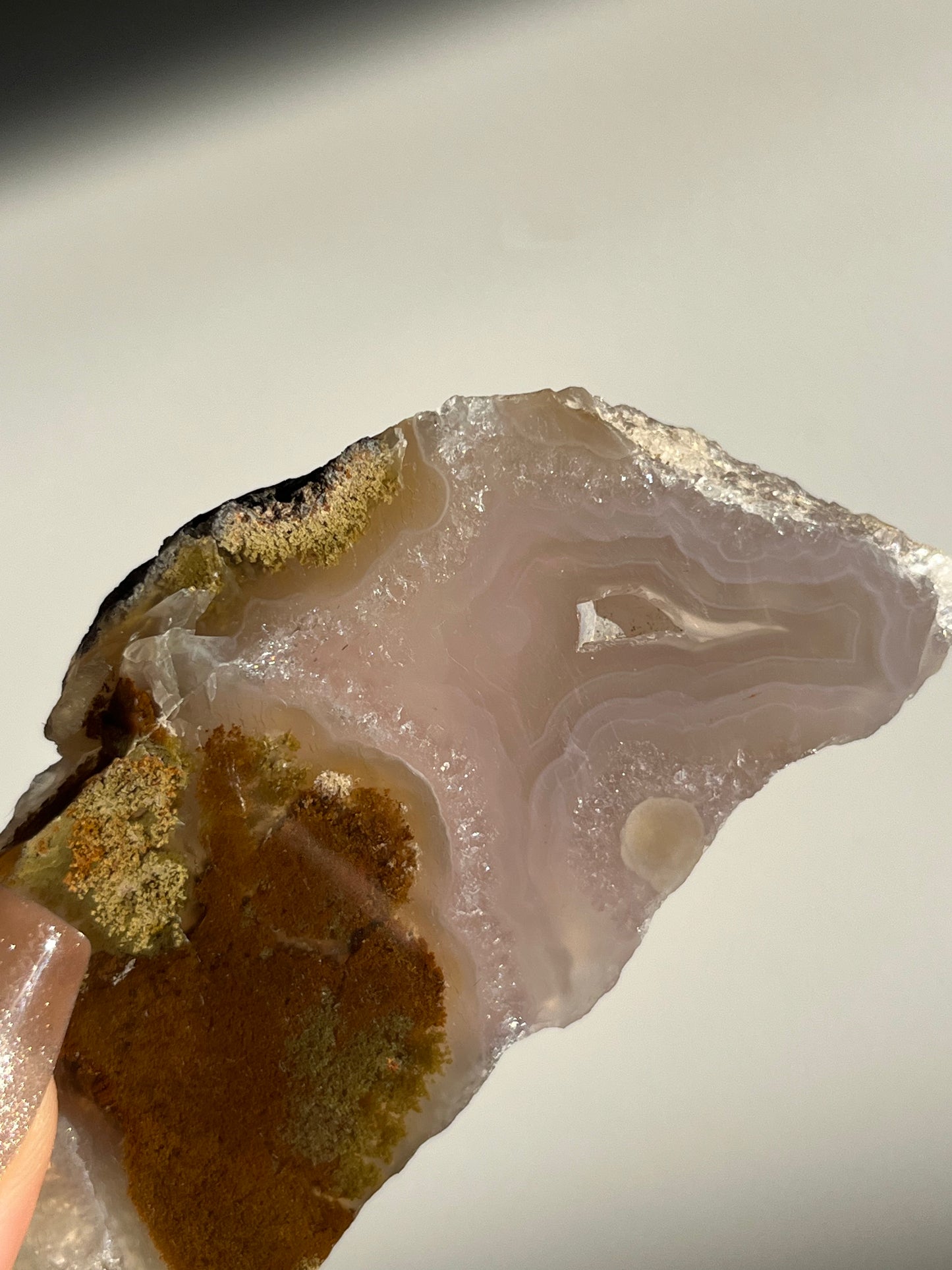 Nebula Agate with Pink Chalcedony and Multicoloured Moss Inclusions Slab A (Semi Polished)