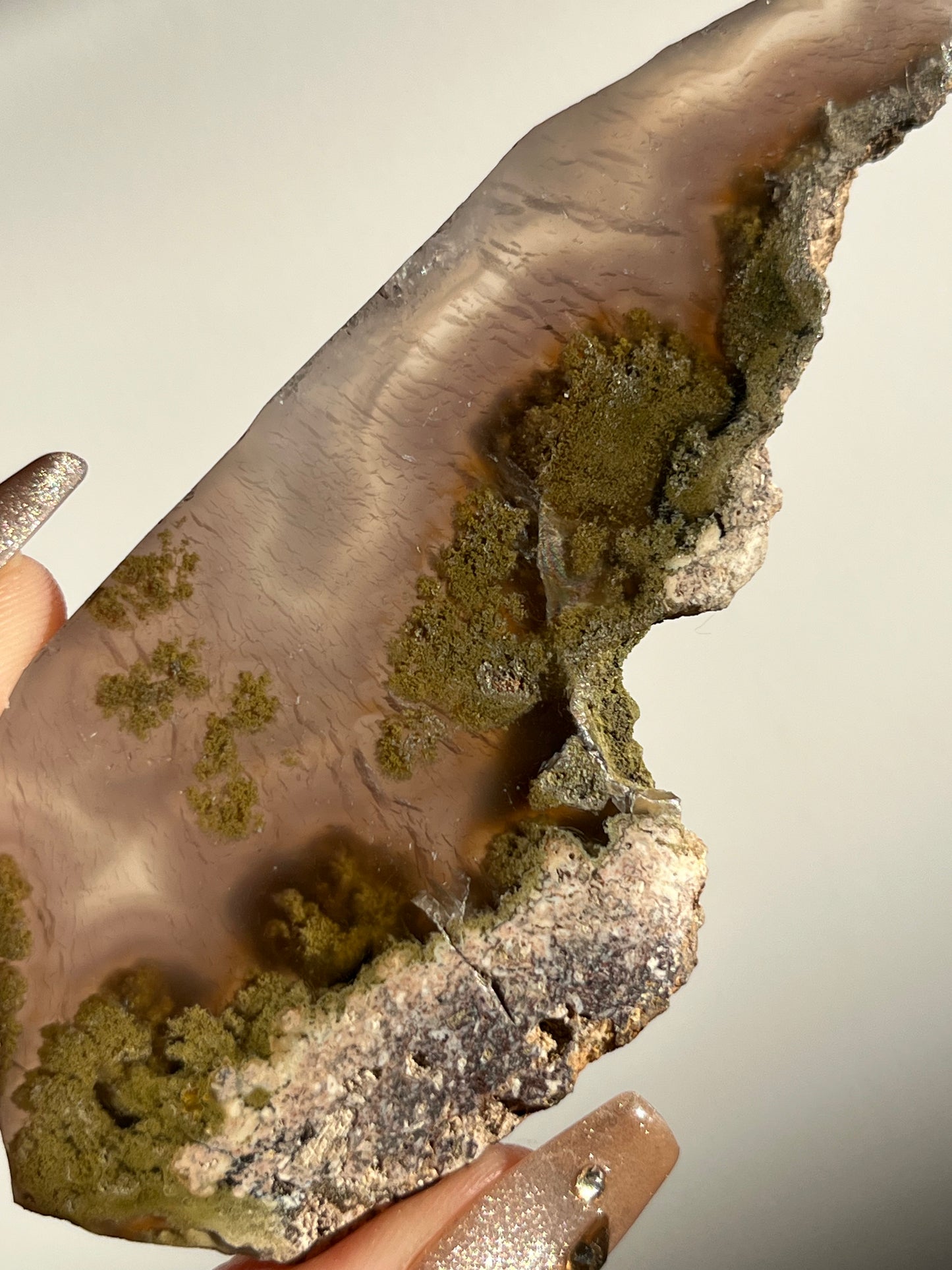 Nebula Agate with Mauve Chalcedony and Green Moss Inclusions Slab B