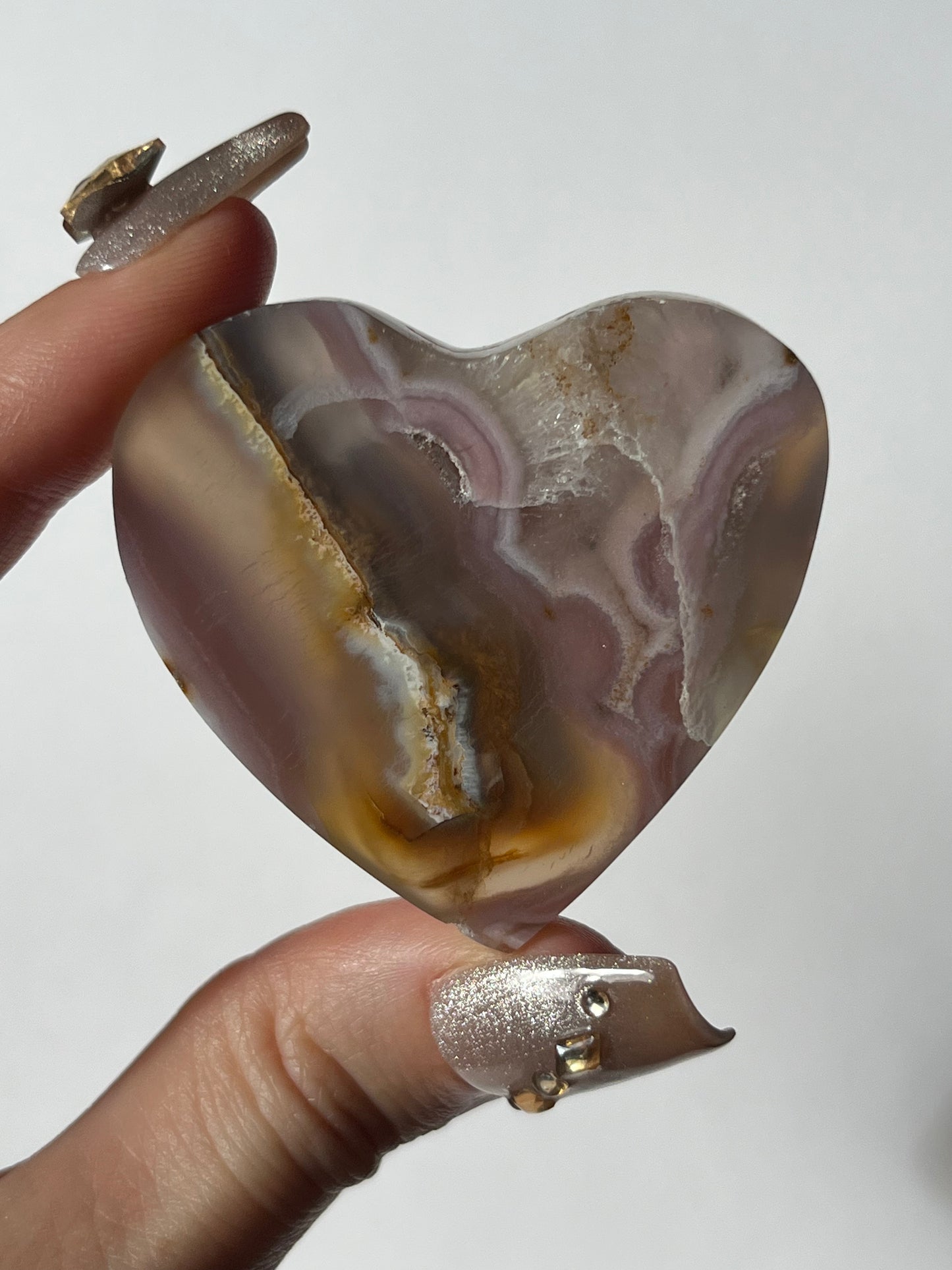 Pink Nebula Agate Flatback Heart