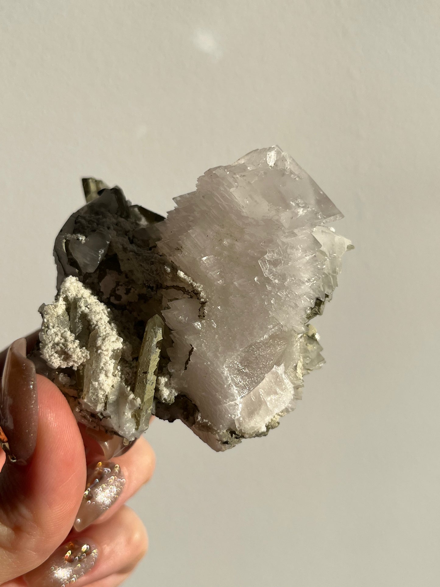 Pink Pagoda Calcite and Chlorite Coated Quartz Specimen E