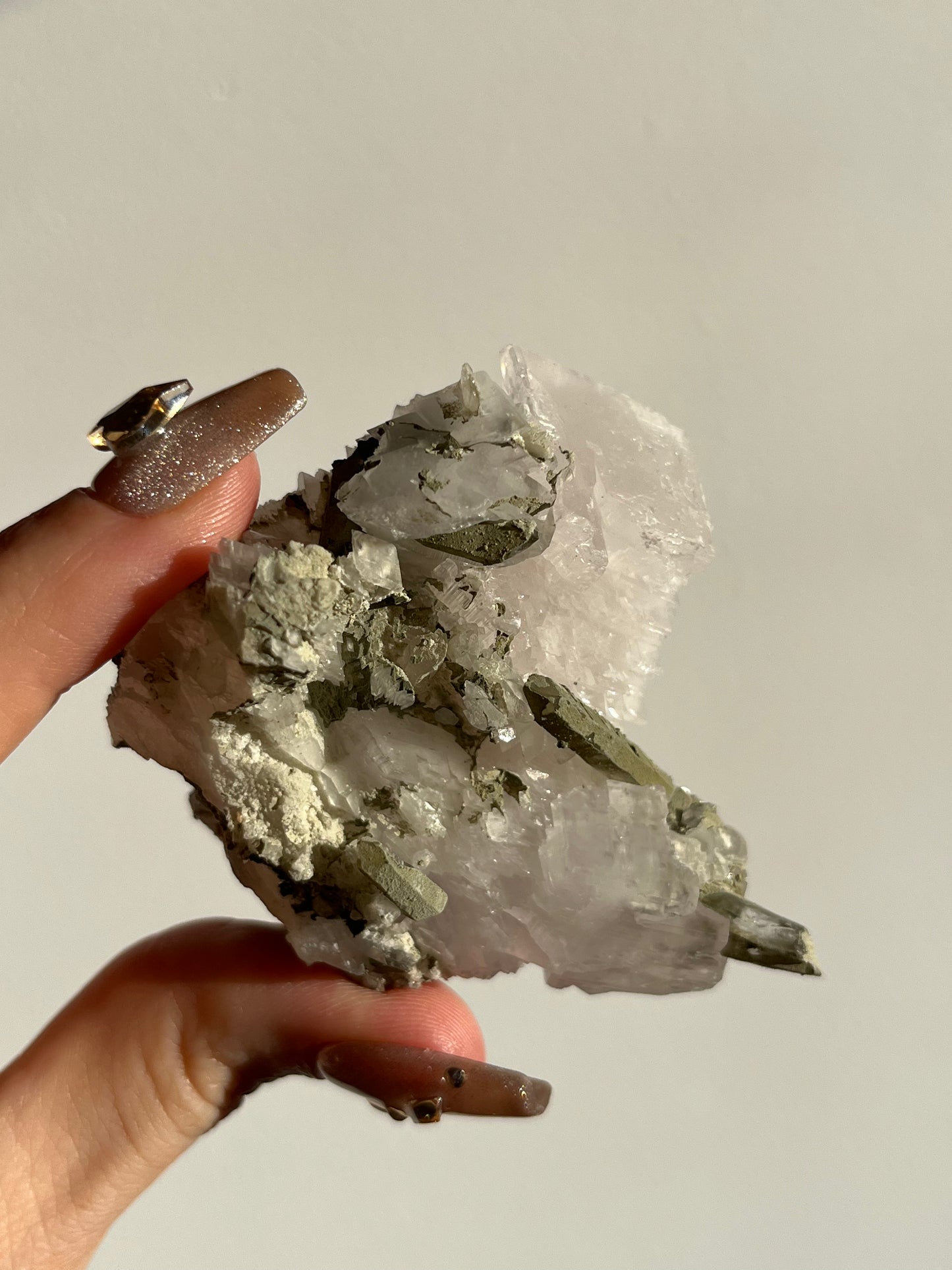 Pink Pagoda Calcite and Chlorite Coated Quartz Specimen E