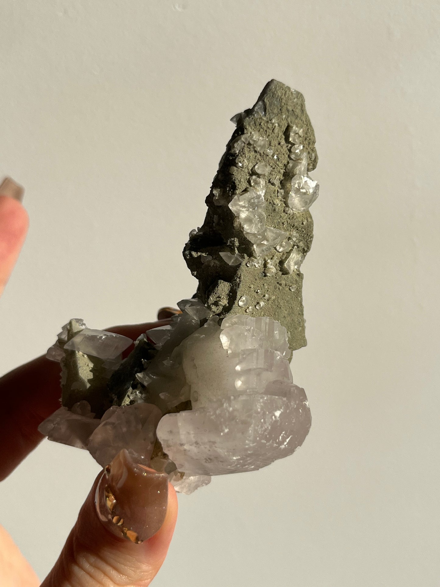 Pink Pagoda Calcite and Chlorite Coated Quartz Specimen G