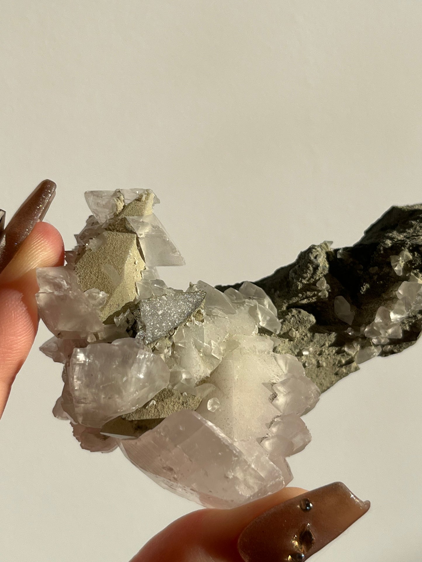 Pink Pagoda Calcite and Chlorite Coated Quartz Specimen G