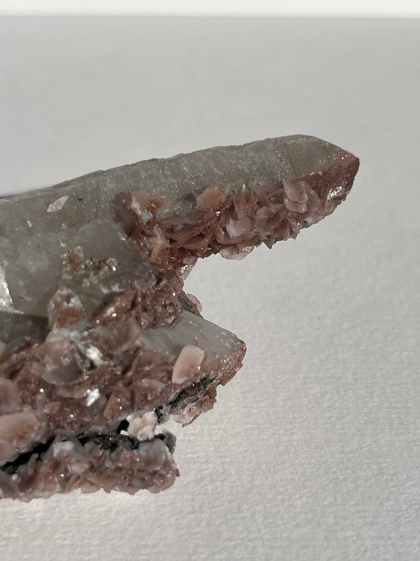Pink Sakura Blossom Calcite on Quartz Specimen E