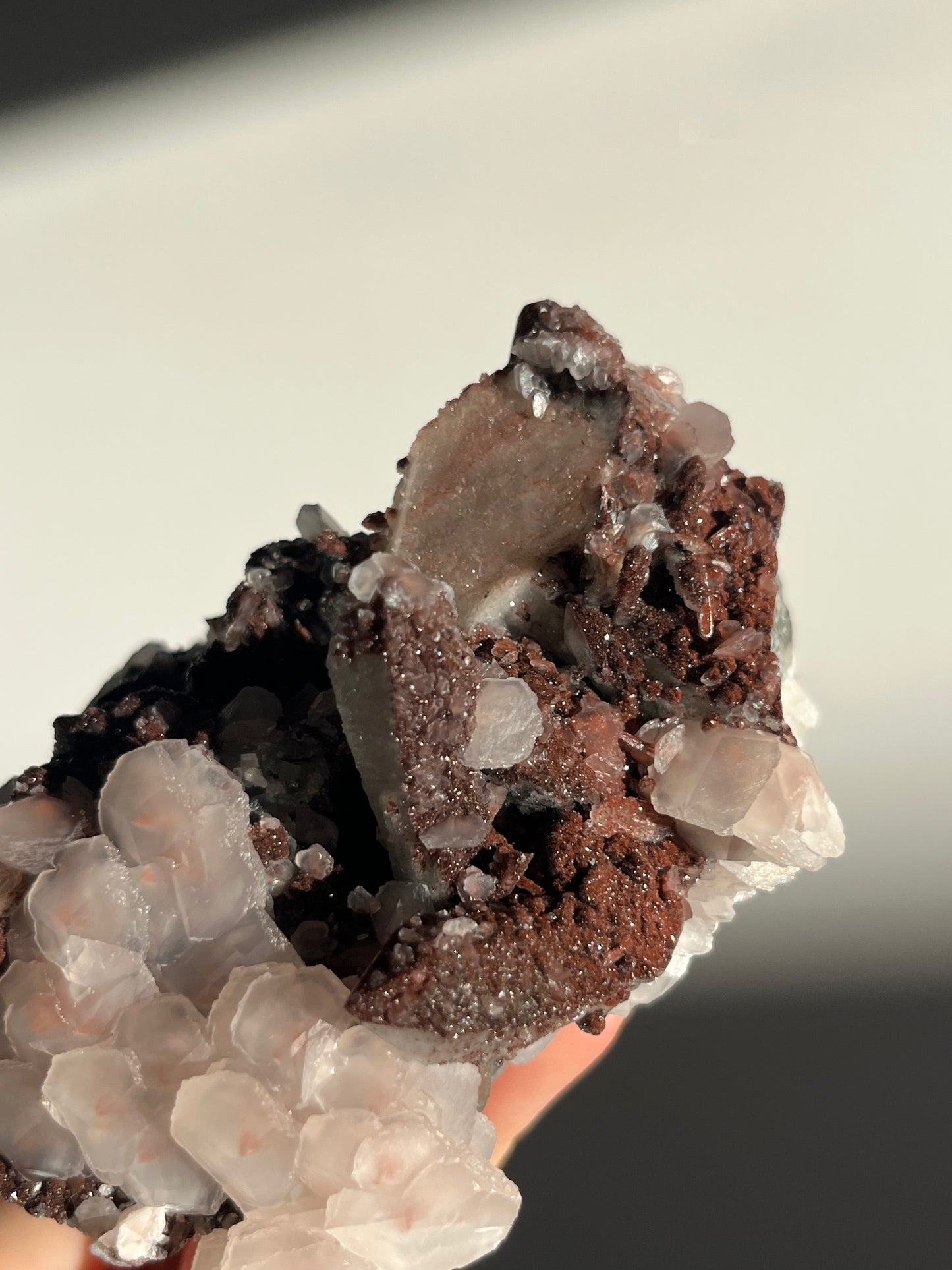 Pink Sakura Blossom Calcite on Quartz Specimen A