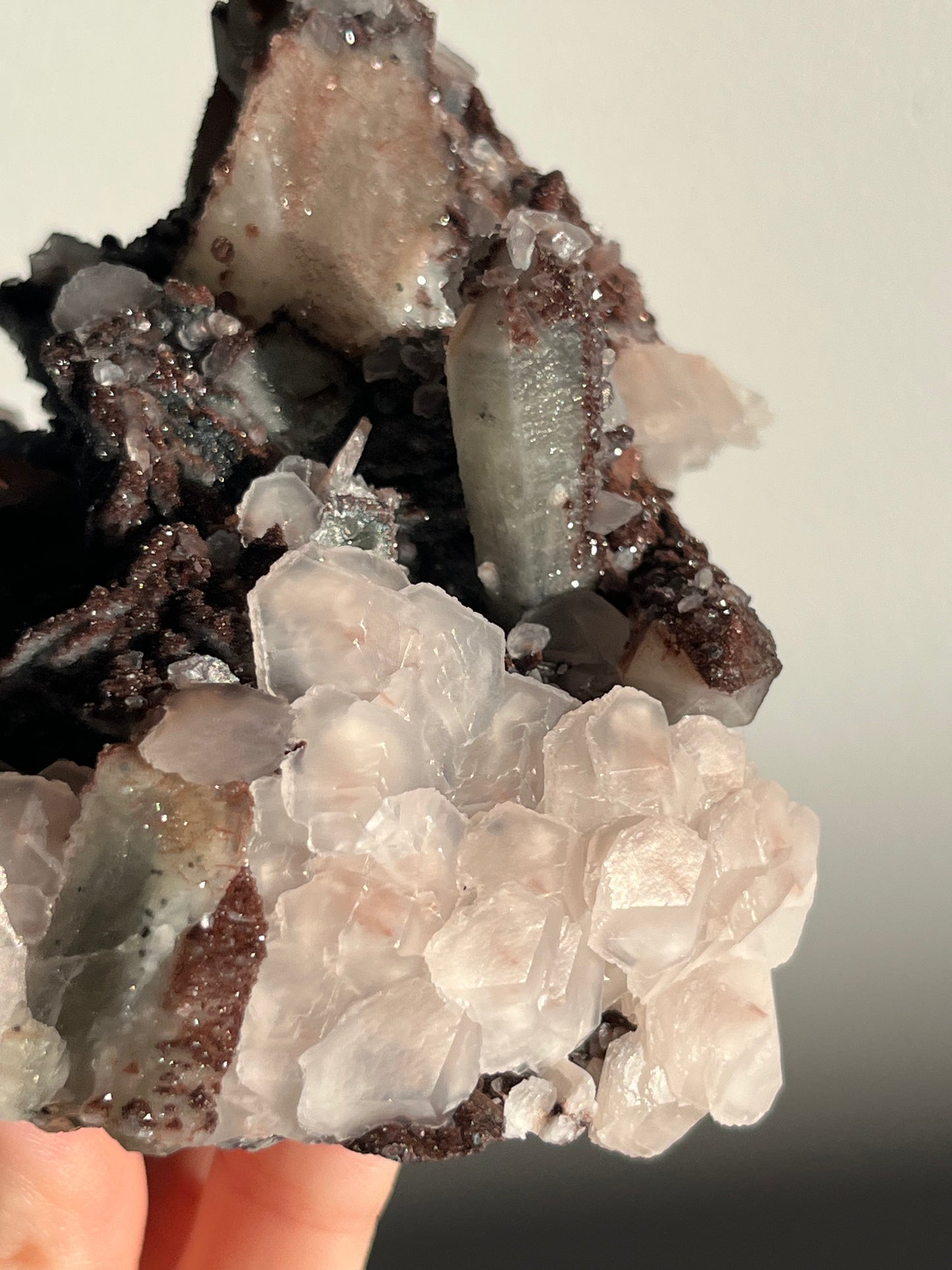 Pink Sakura Blossom Calcite on Quartz Specimen A