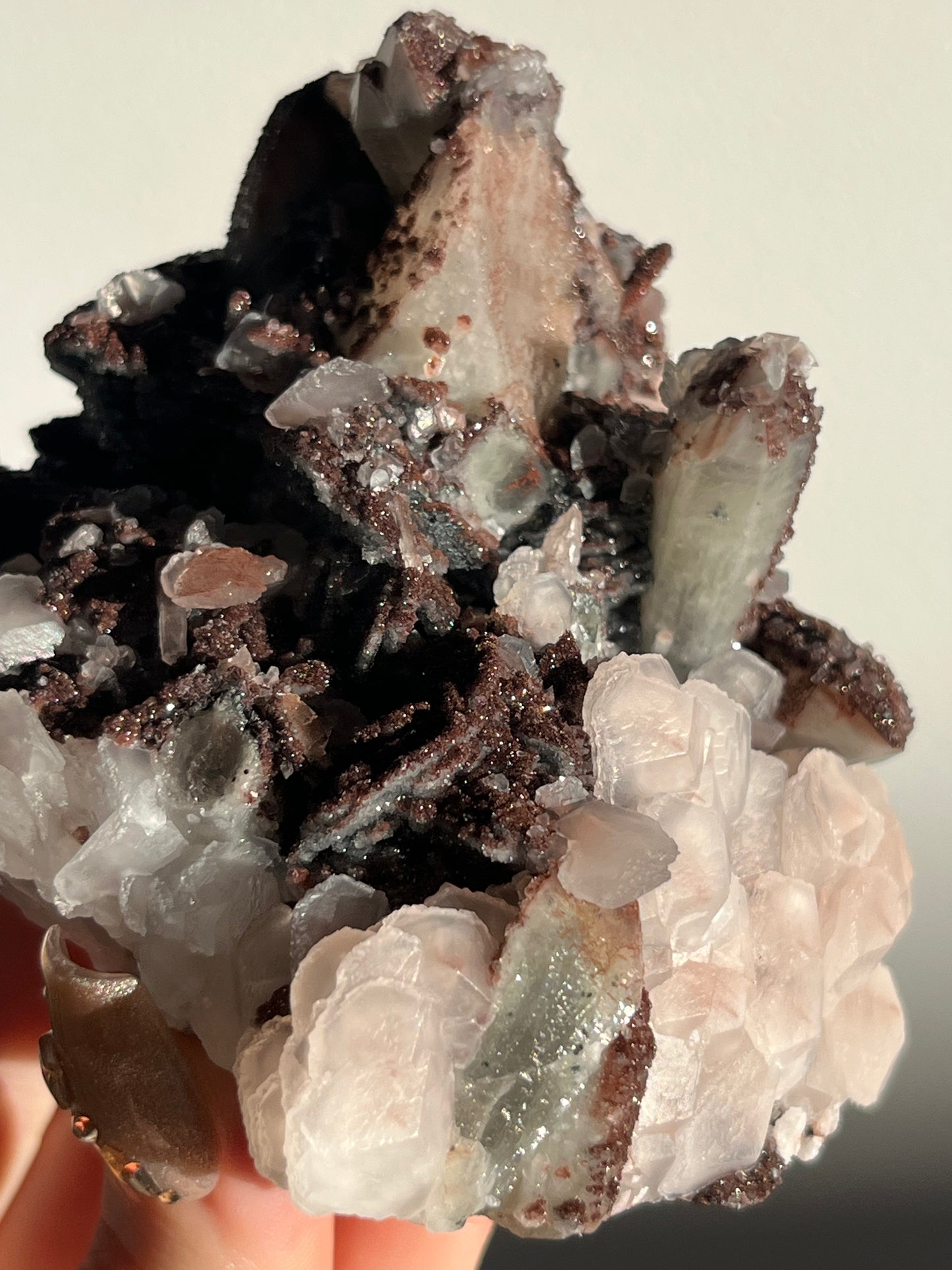 Pink Sakura Blossom Calcite on Quartz Specimen A