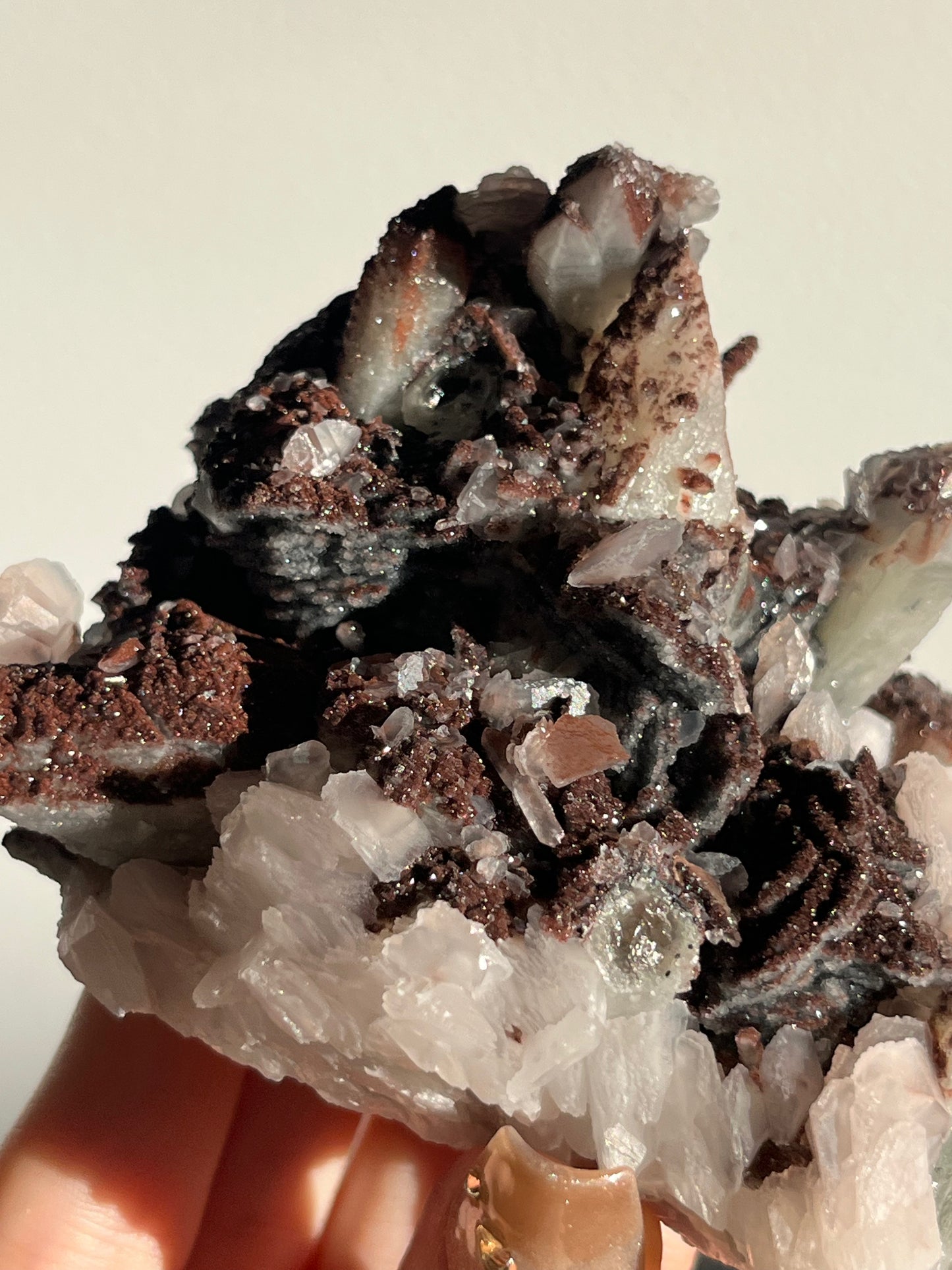 Pink Sakura Blossom Calcite on Quartz Specimen A