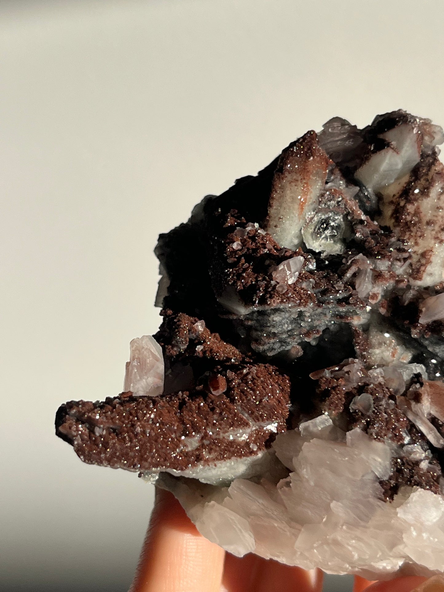 Pink Sakura Blossom Calcite on Quartz Specimen A