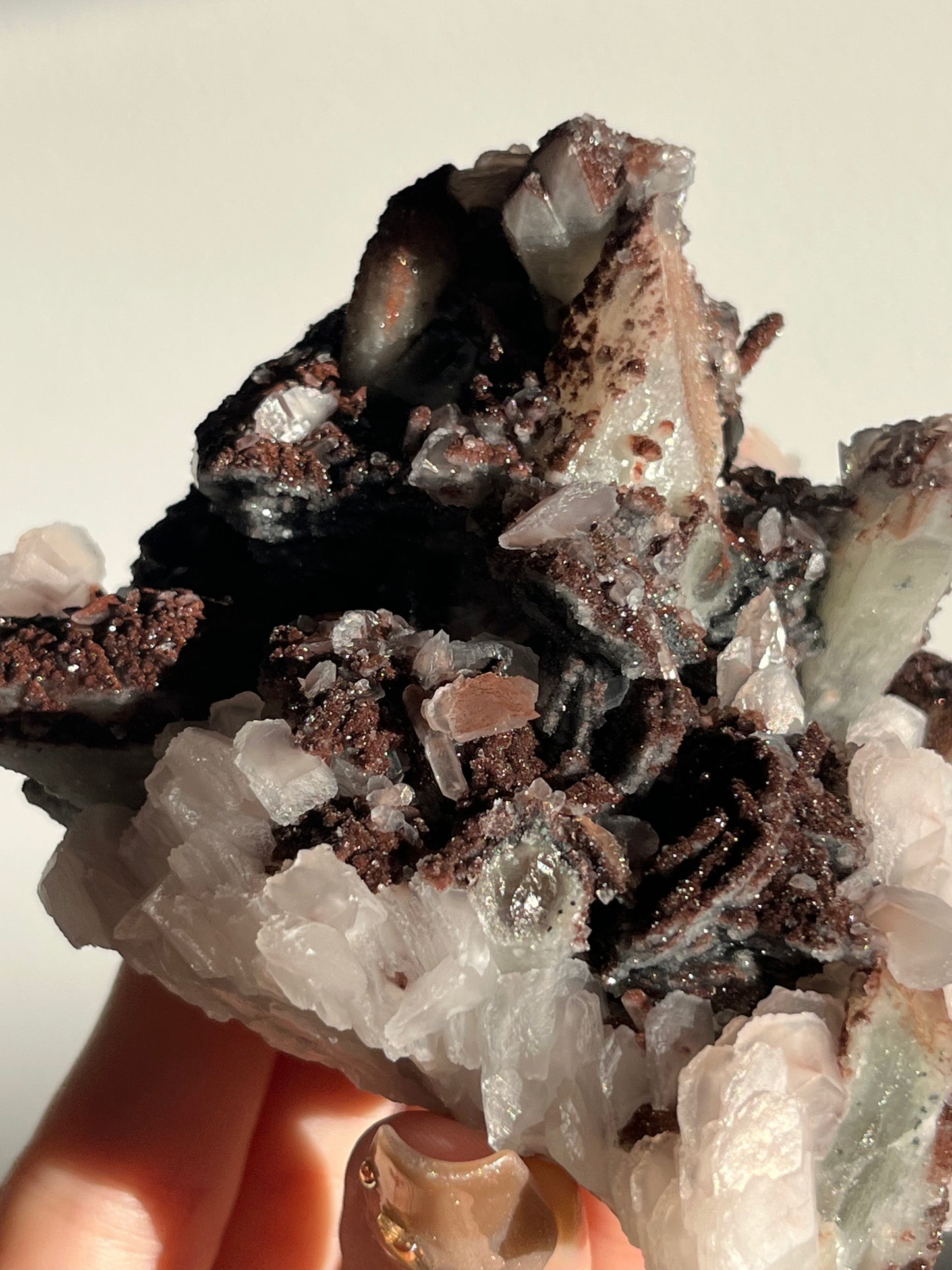 Pink Sakura Blossom Calcite on Quartz Specimen A