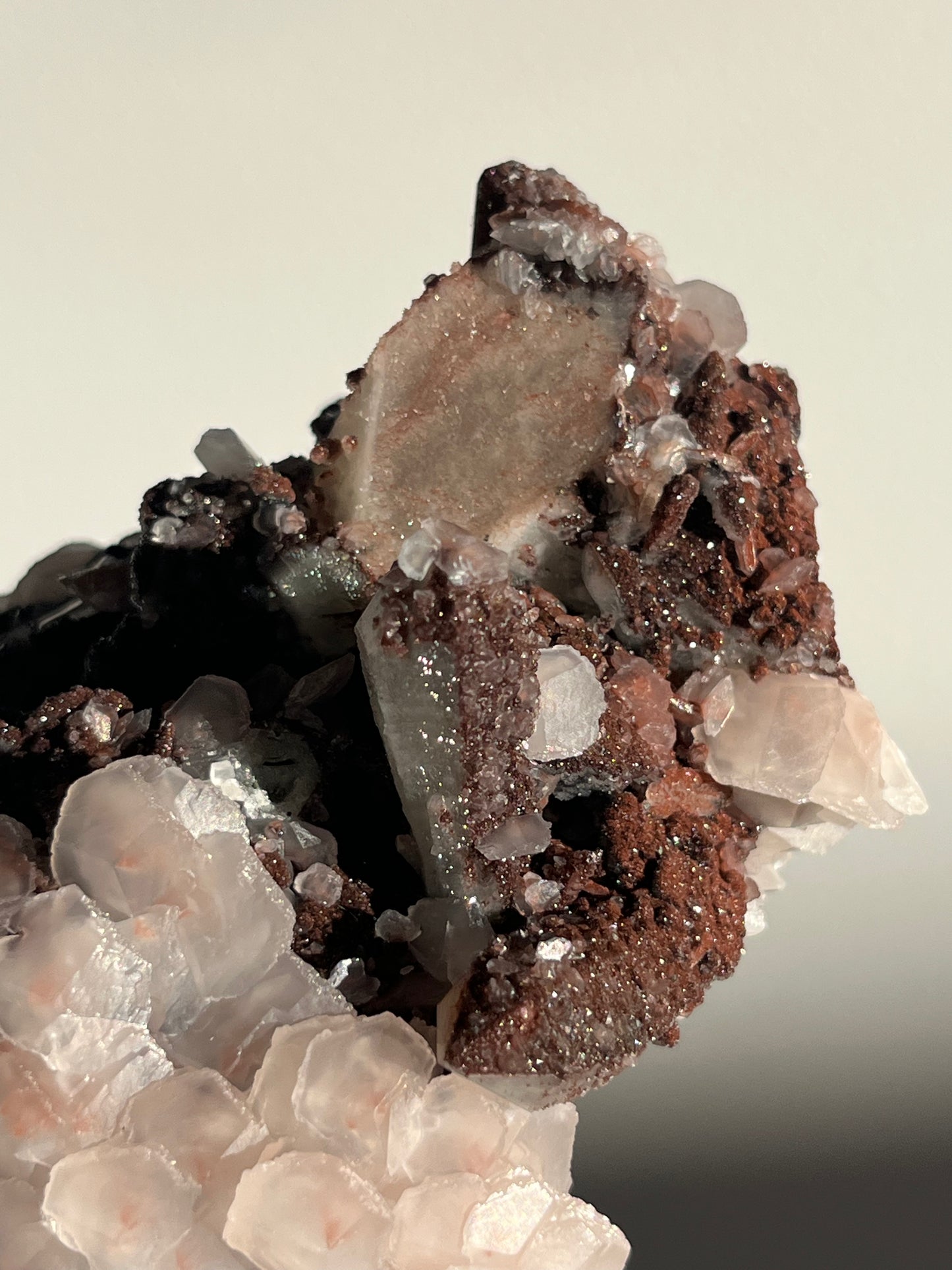 Pink Sakura Blossom Calcite on Quartz Specimen A
