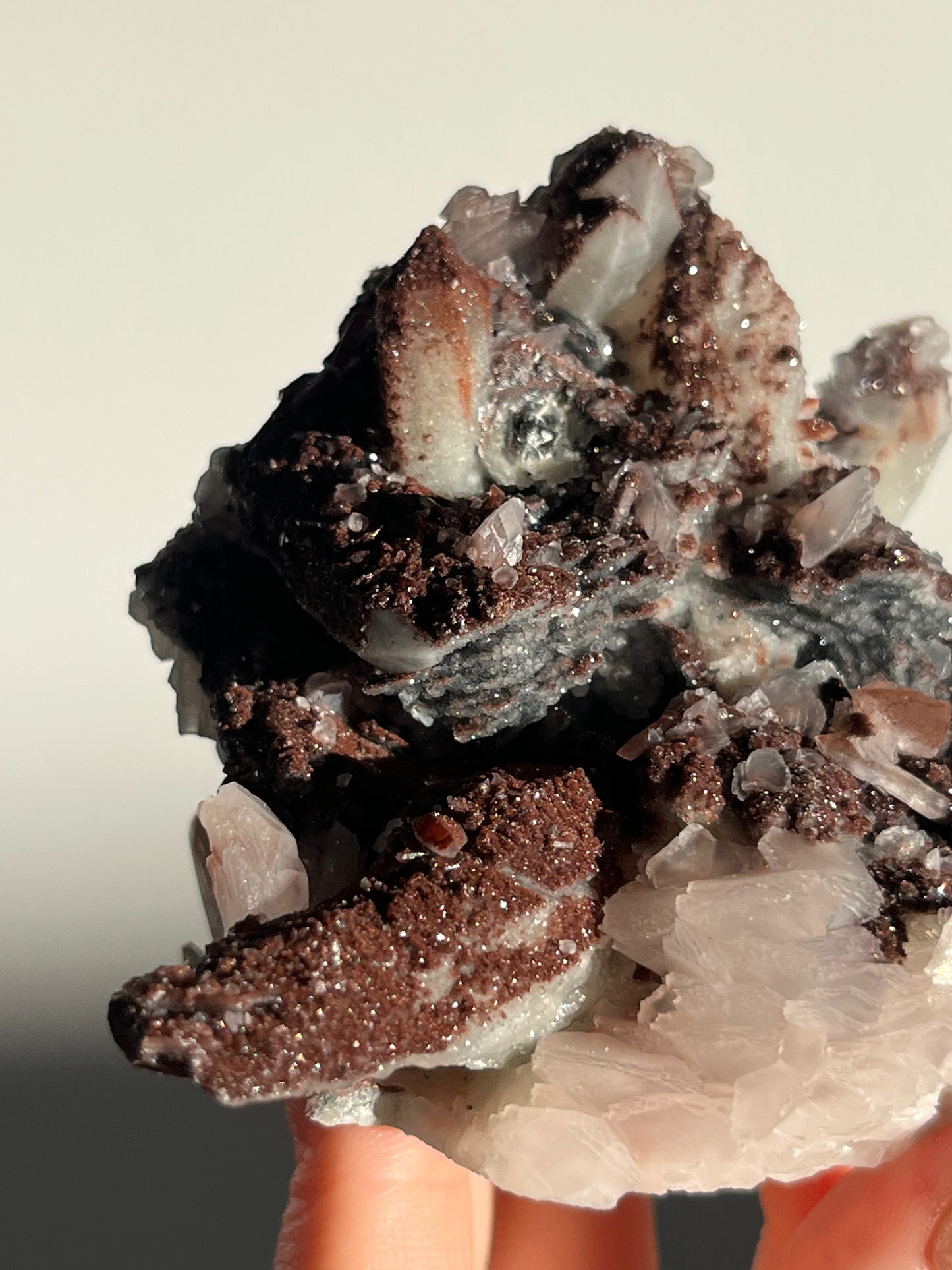 Pink Sakura Blossom Calcite on Quartz Specimen A
