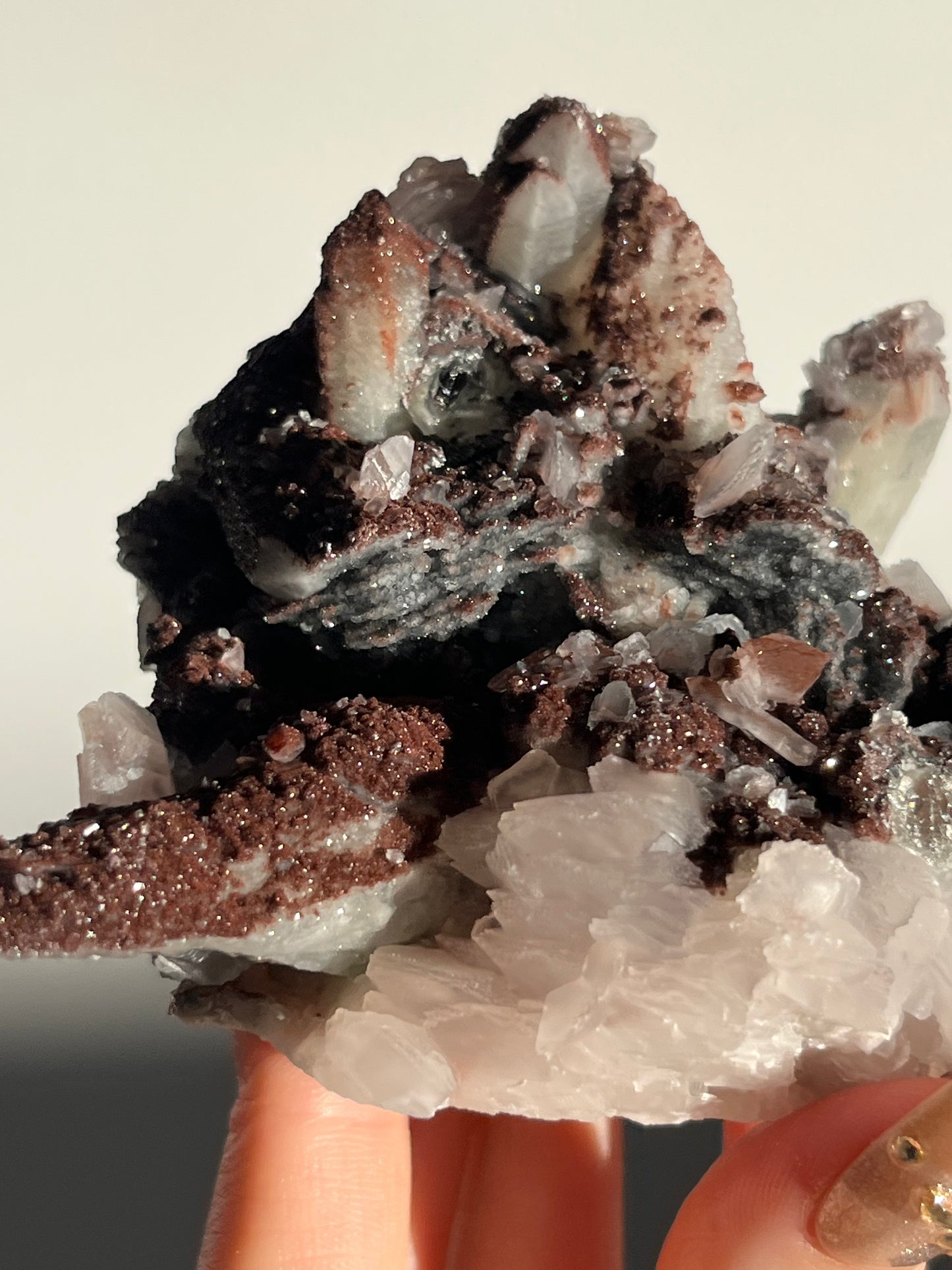 Pink Sakura Blossom Calcite on Quartz Specimen A