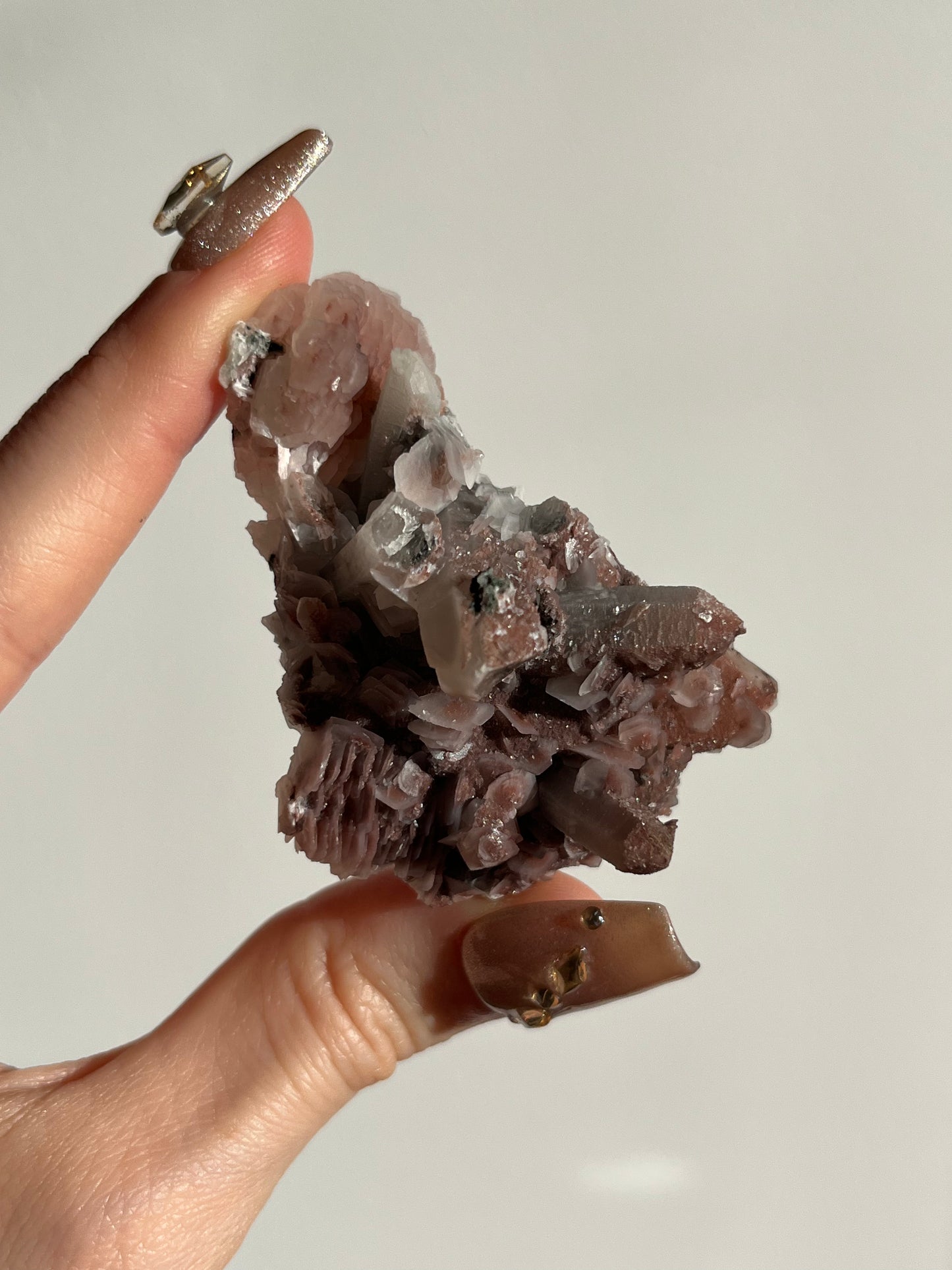 Pink Sakura Blossom Calcite on Quartz Specimen P