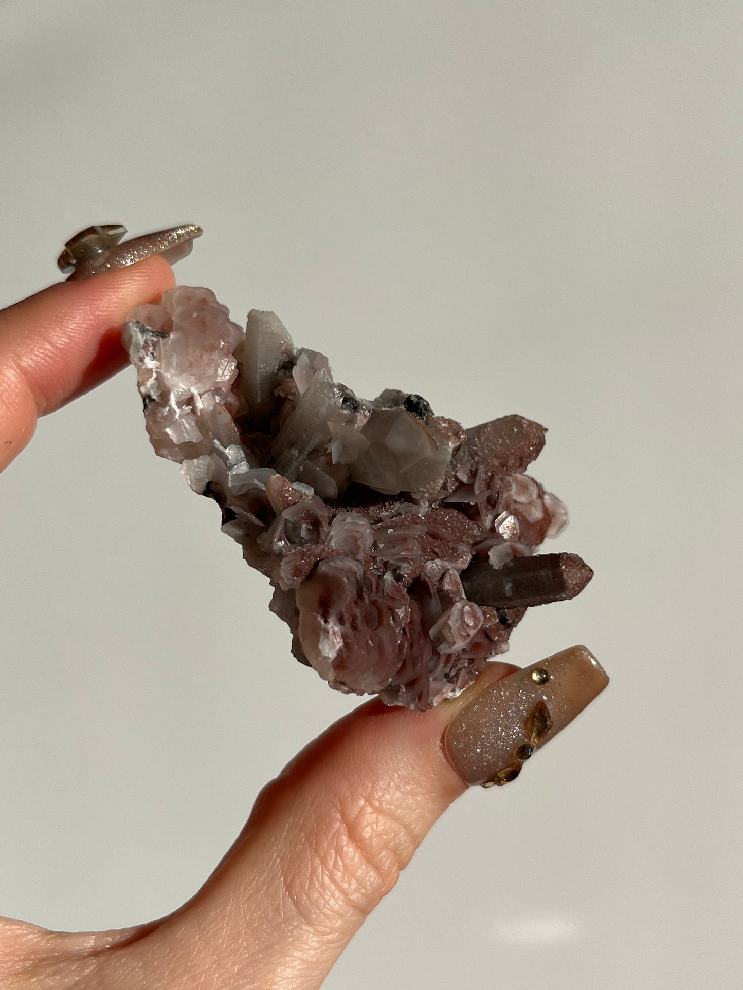 Pink Sakura Blossom Calcite on Quartz Specimen P