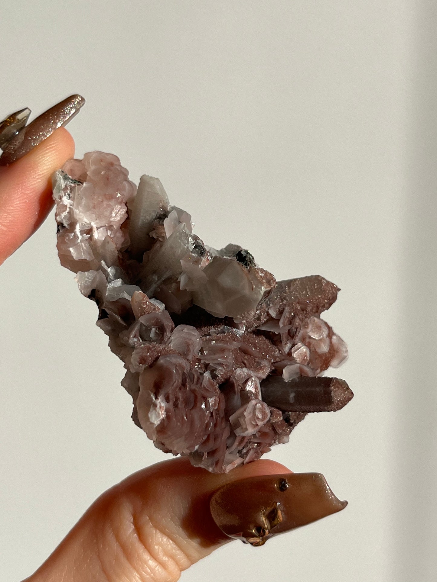 Pink Sakura Blossom Calcite on Quartz Specimen P