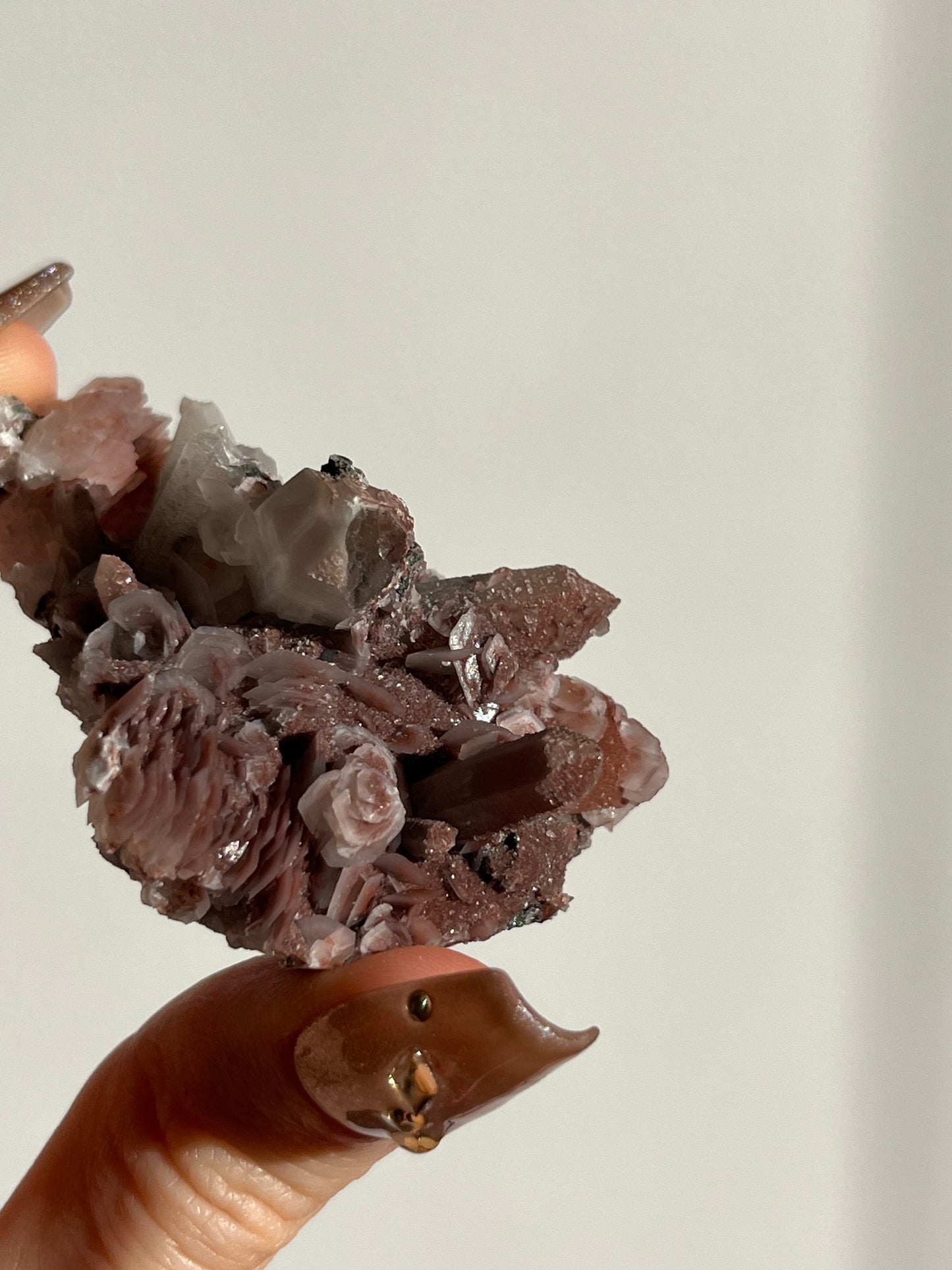 Pink Sakura Blossom Calcite on Quartz Specimen P