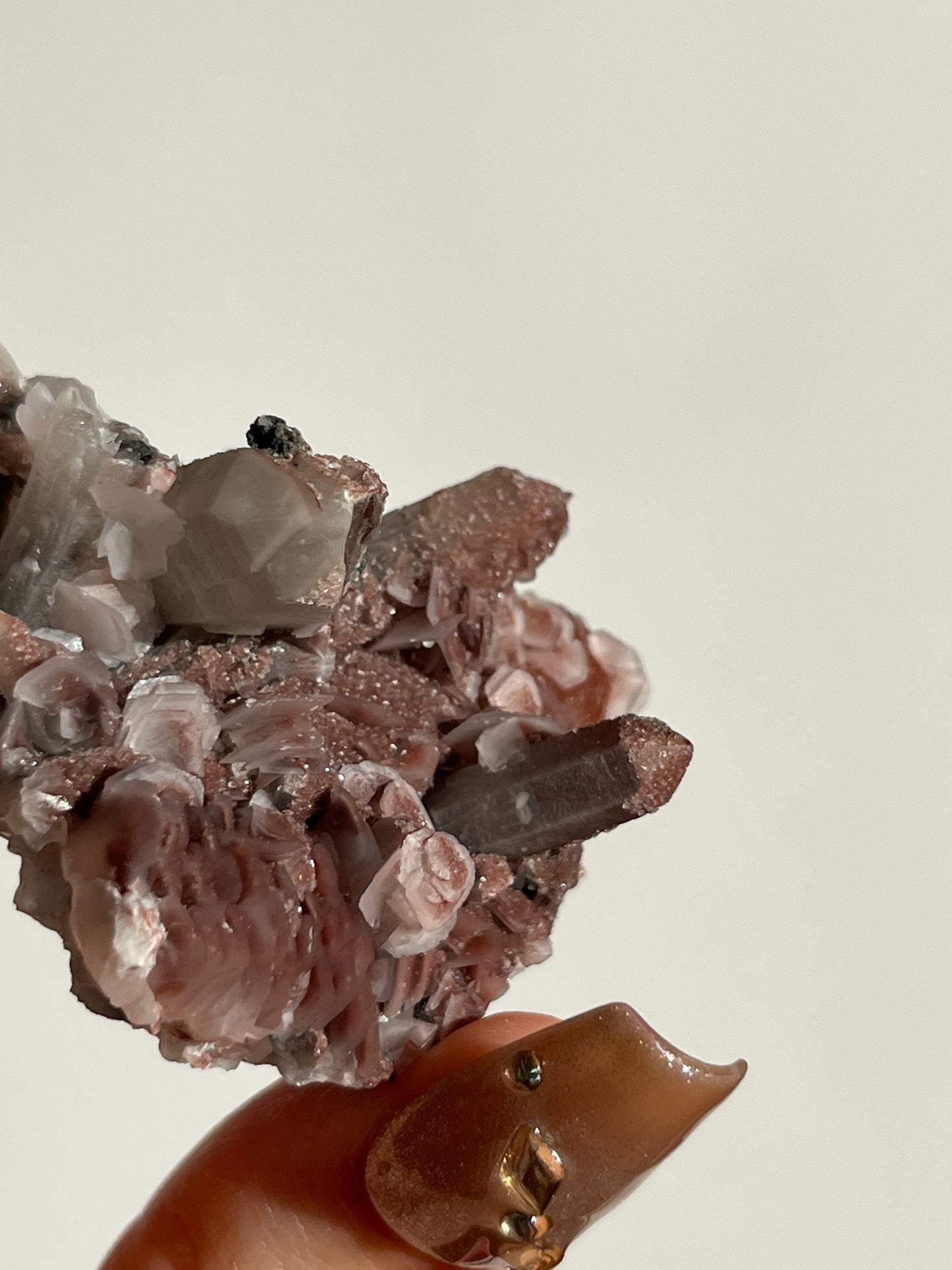 Pink Sakura Blossom Calcite on Quartz Specimen P