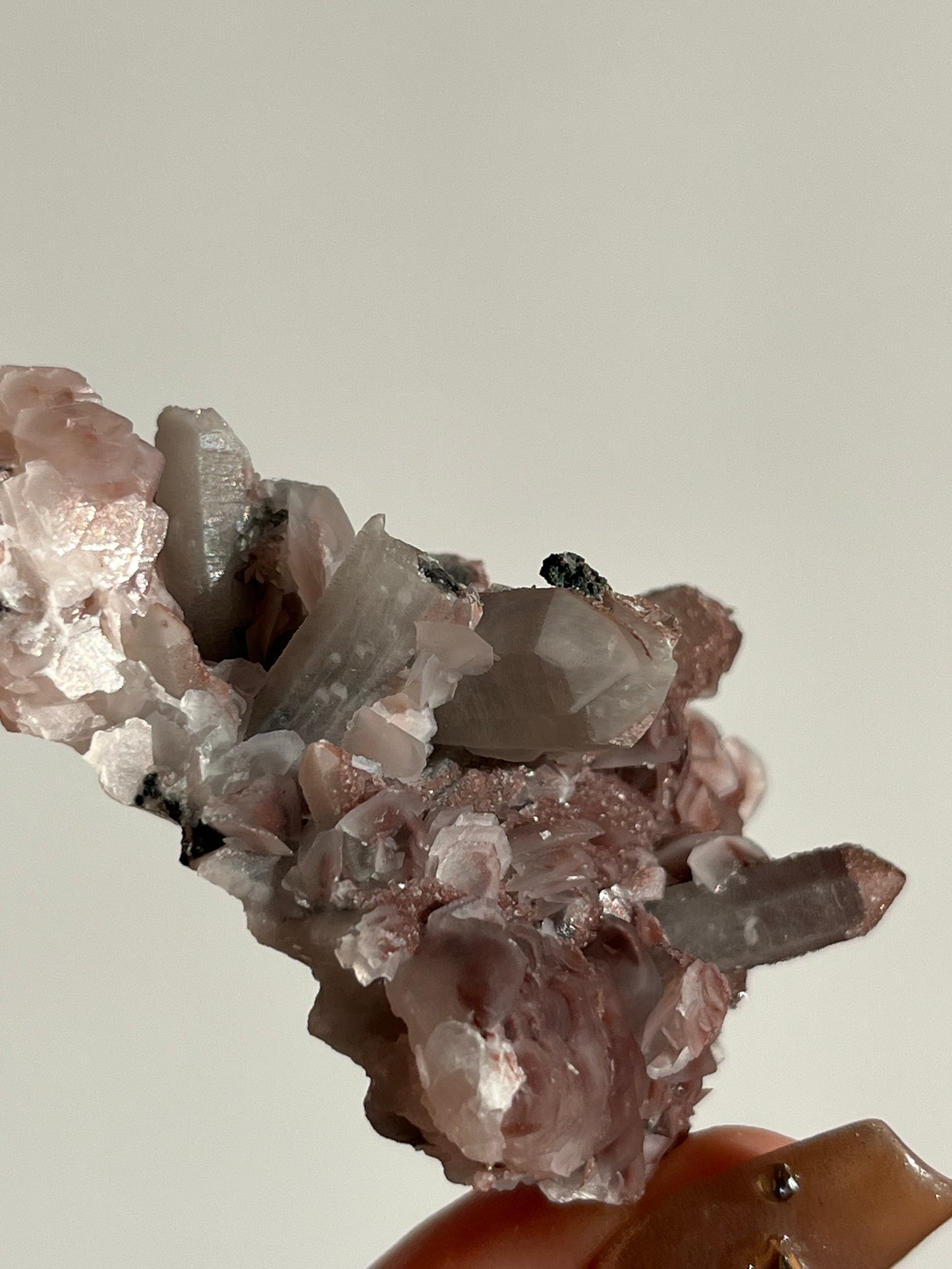 Pink Sakura Blossom Calcite on Quartz Specimen P