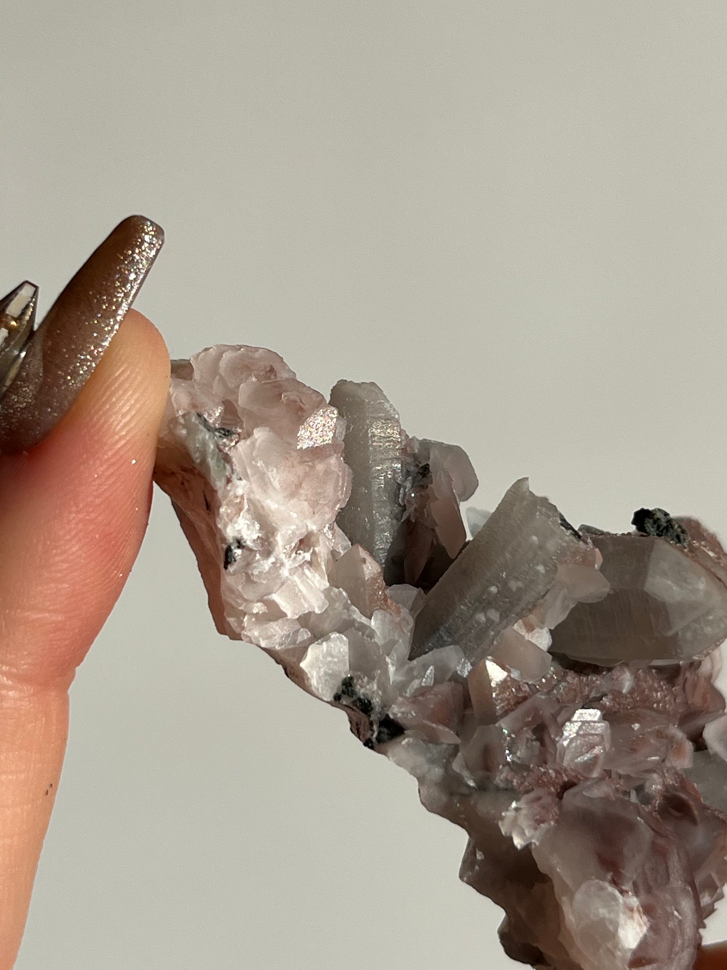 Pink Sakura Blossom Calcite on Quartz Specimen P