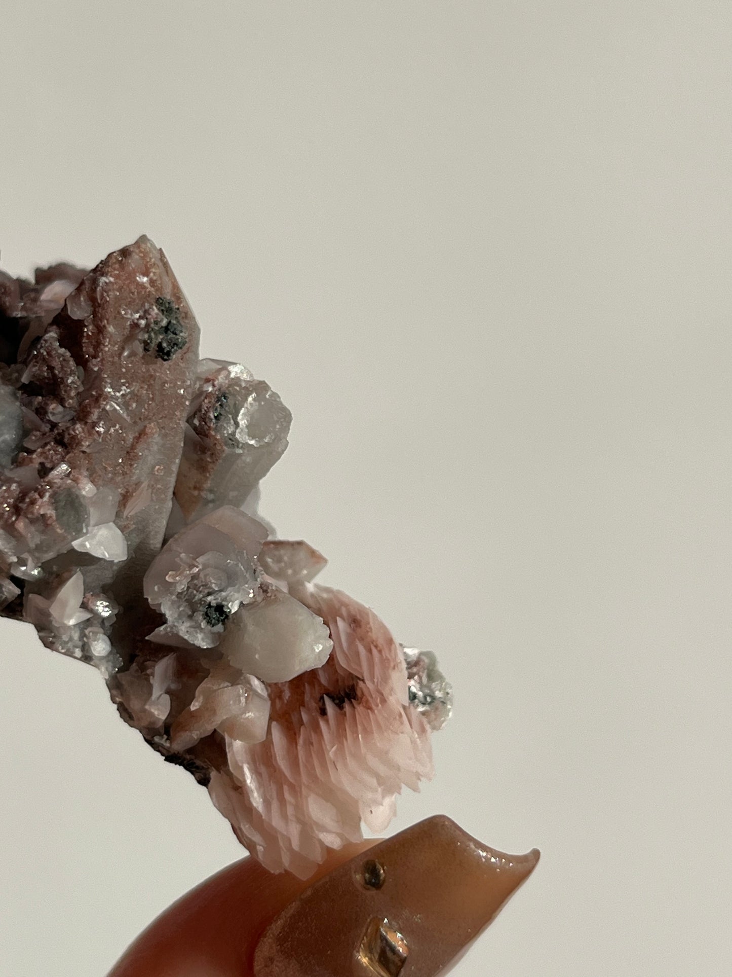 Pink Sakura Blossom Calcite on Quartz Specimen P