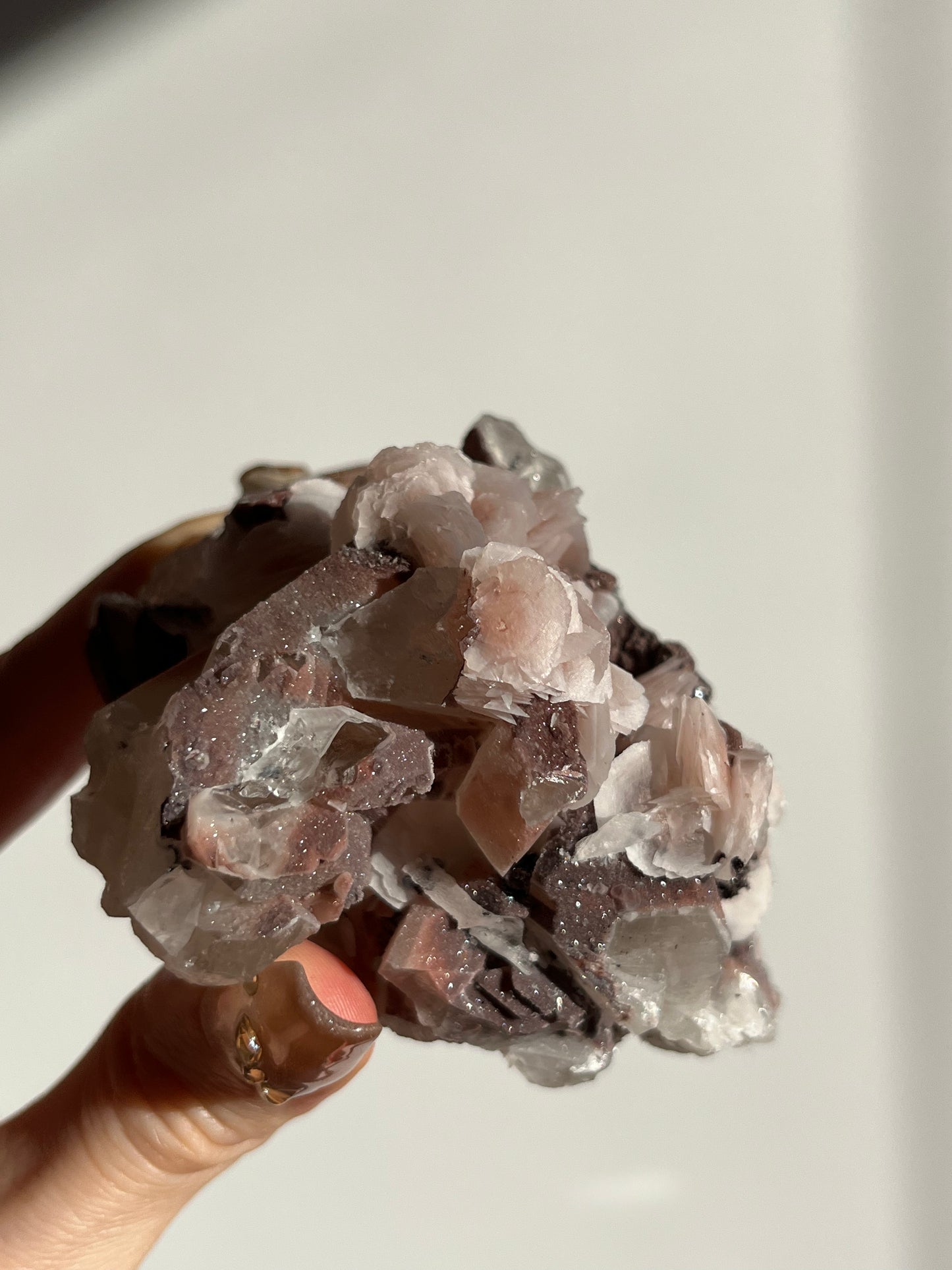 Pink Sakura Blossom Calcite on Quartz Specimen B